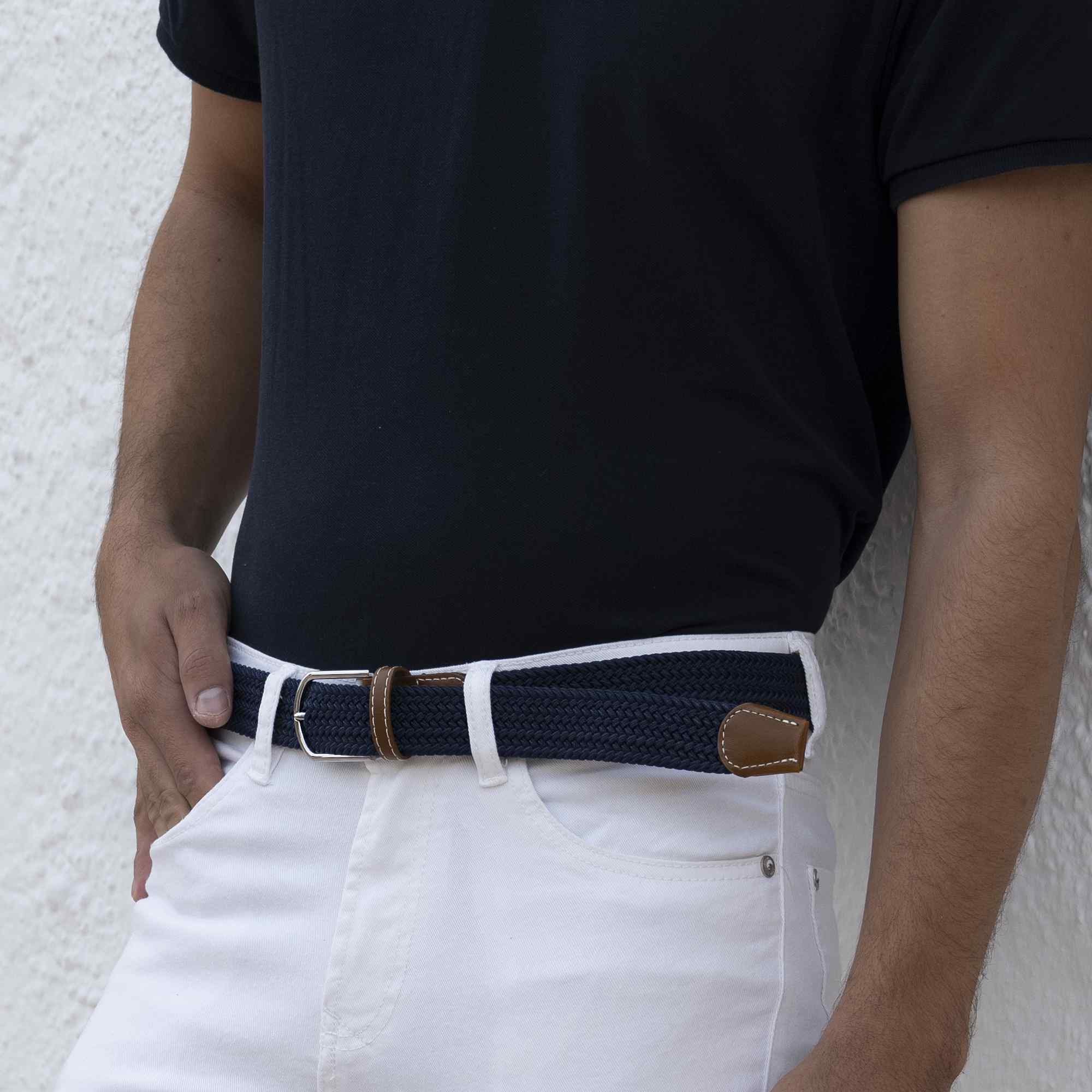 Cinturón trenzado extensible y elástico 110 cm azul marino - imagen 7