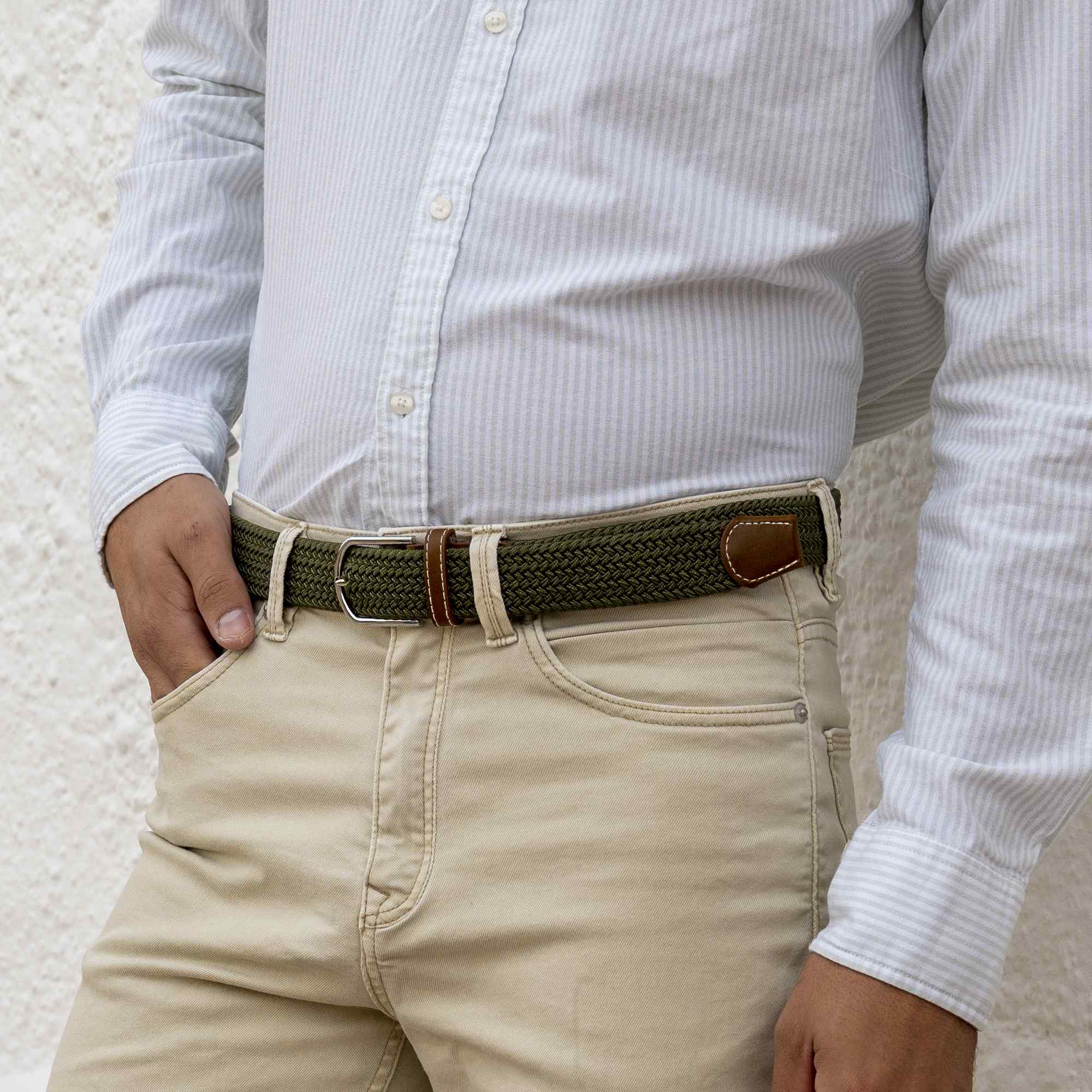 Cinturón trenzado extensible y elástico 110 cm verde - imagen 7