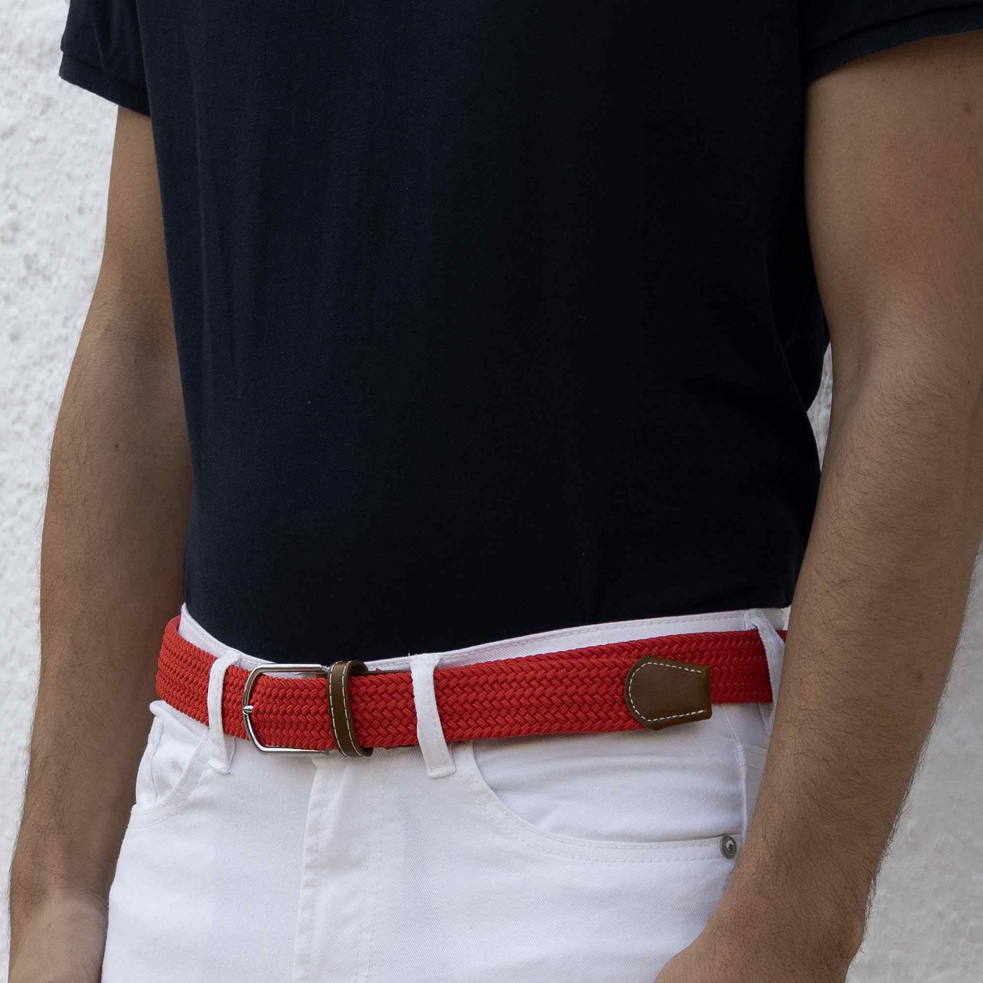 Cinturón trenzado extensible y elástico 110 cm rojo - imagen 6
