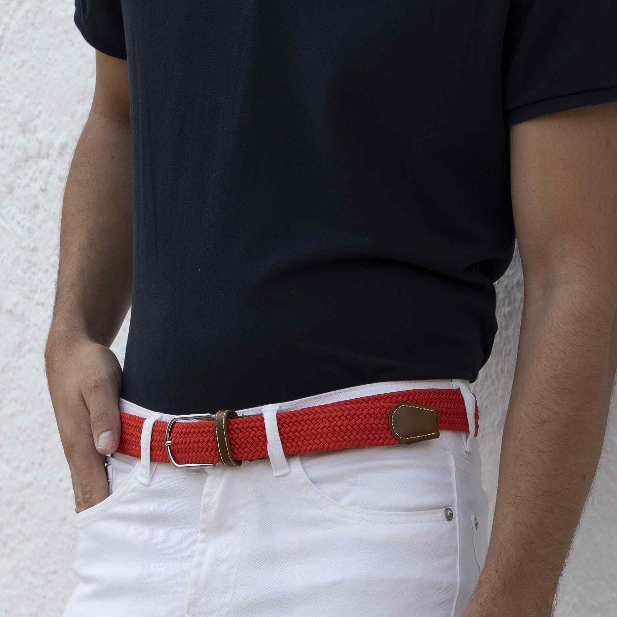Cinturón trenzado extensible y elástico 110 cm rojo - imagen 7