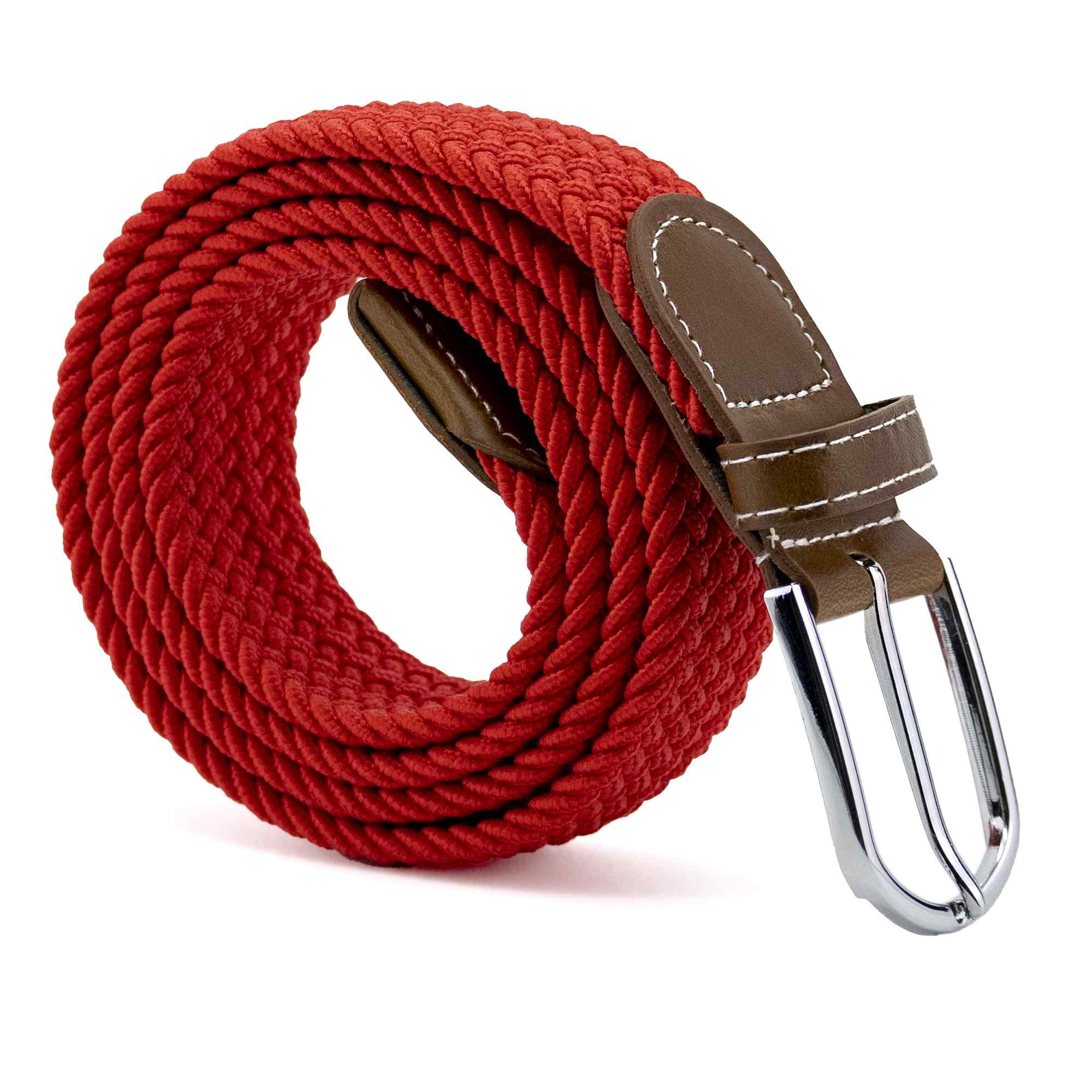Cinturón trenzado extensible y elástico 110 cm rojo
