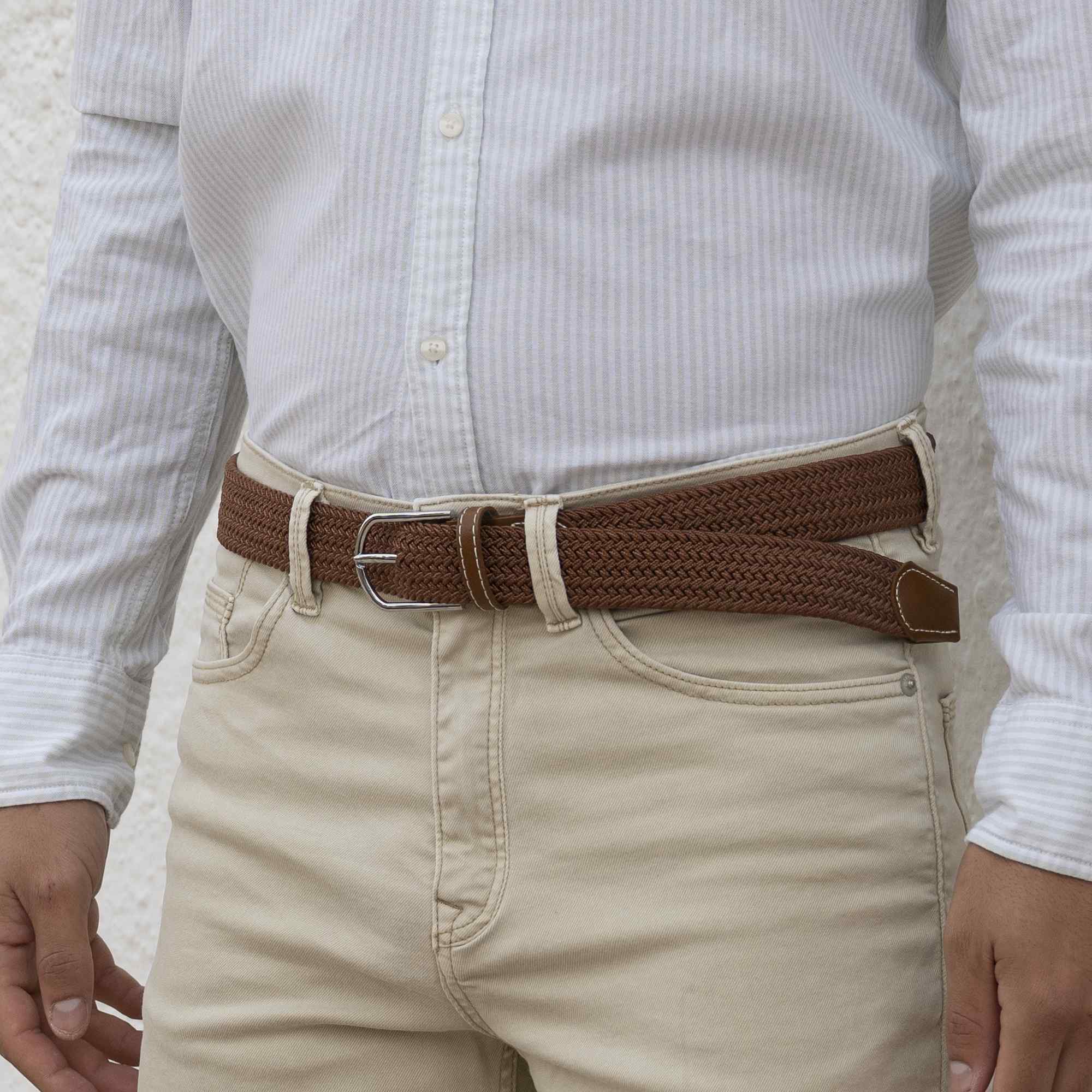 Cinturón trenzado extensible y elástico 110 cm marron - imagen 6