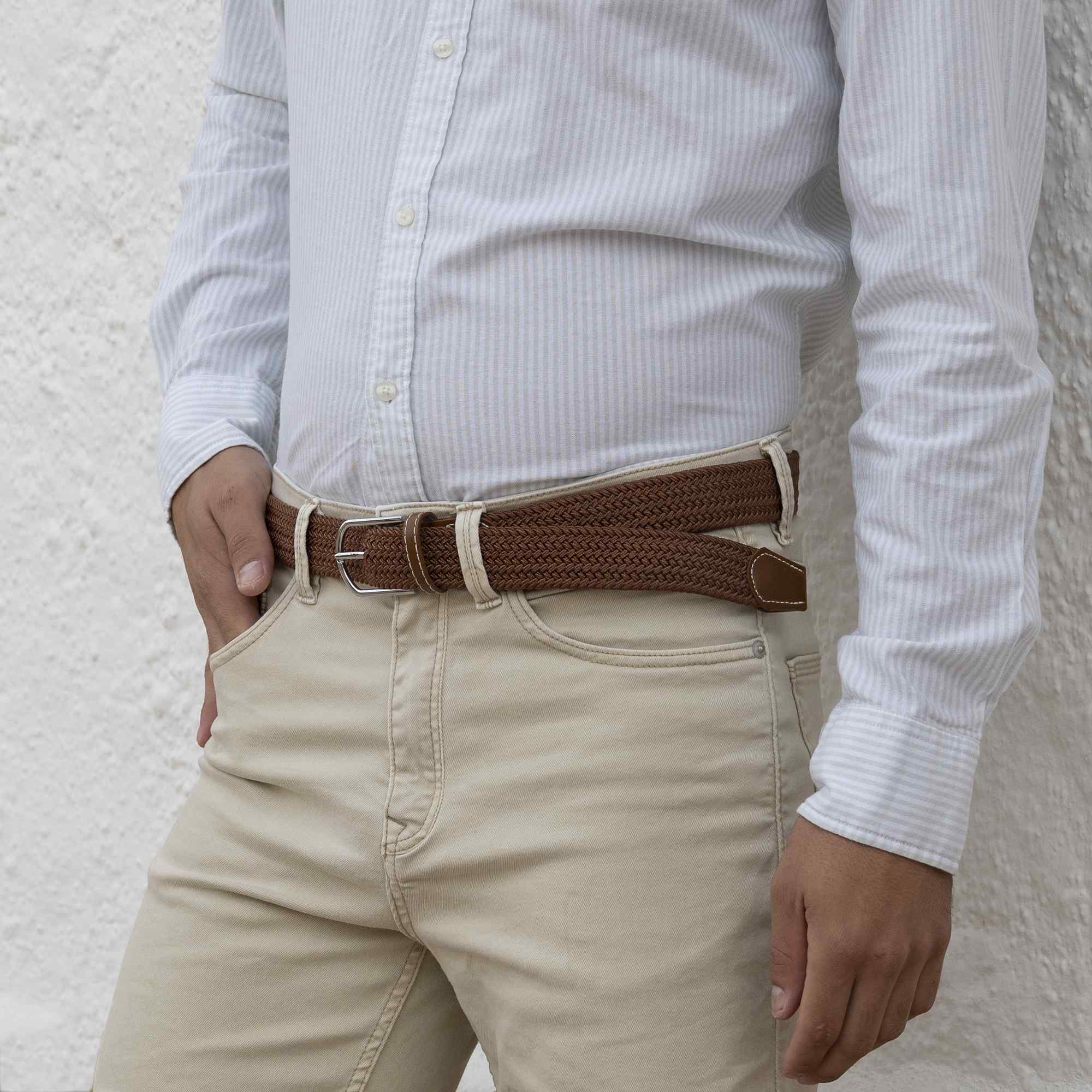 Cinturón trenzado extensible y elástico 110 cm marron - imagen 7