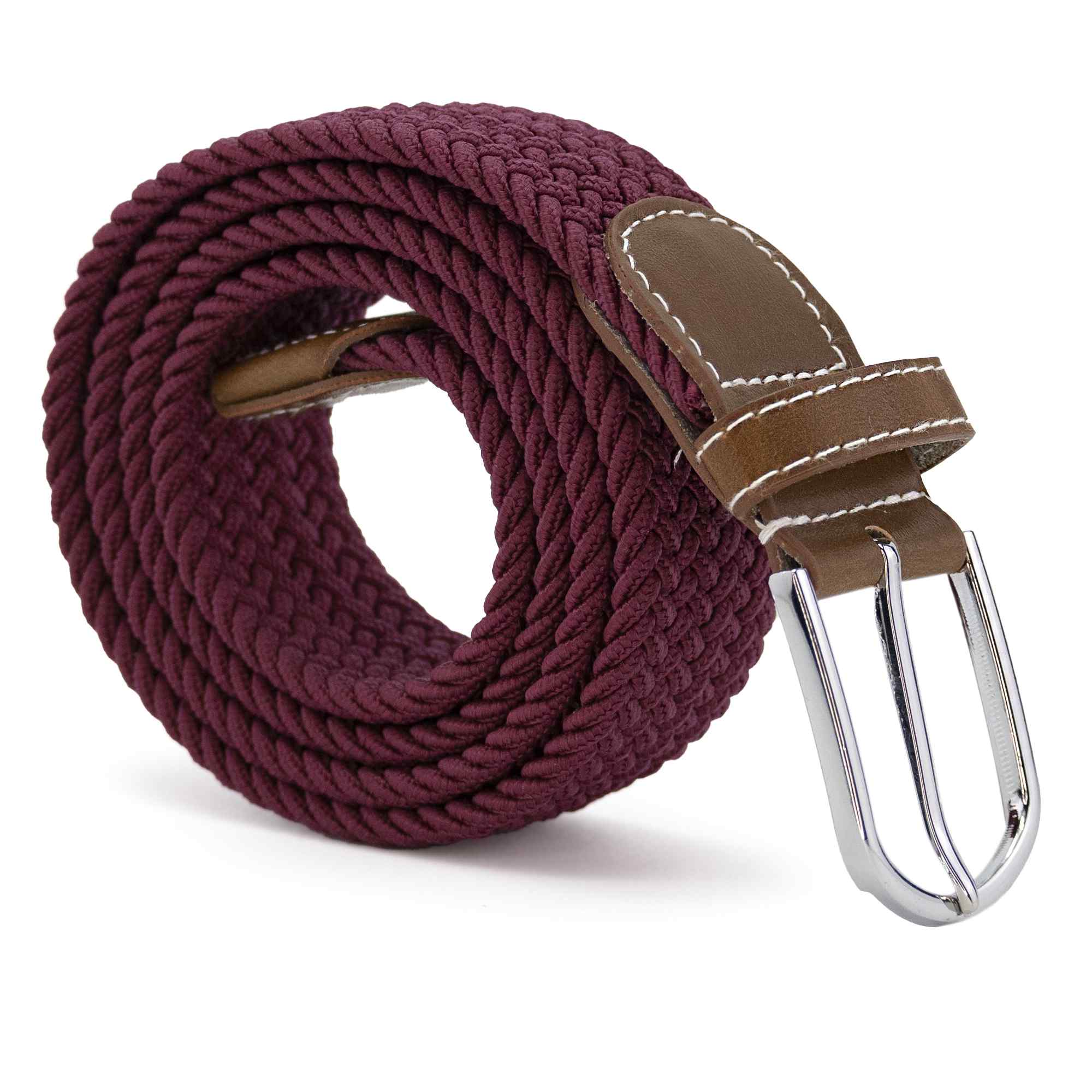 Cinturón trenzado extensible y elástico 110 cm burdeos