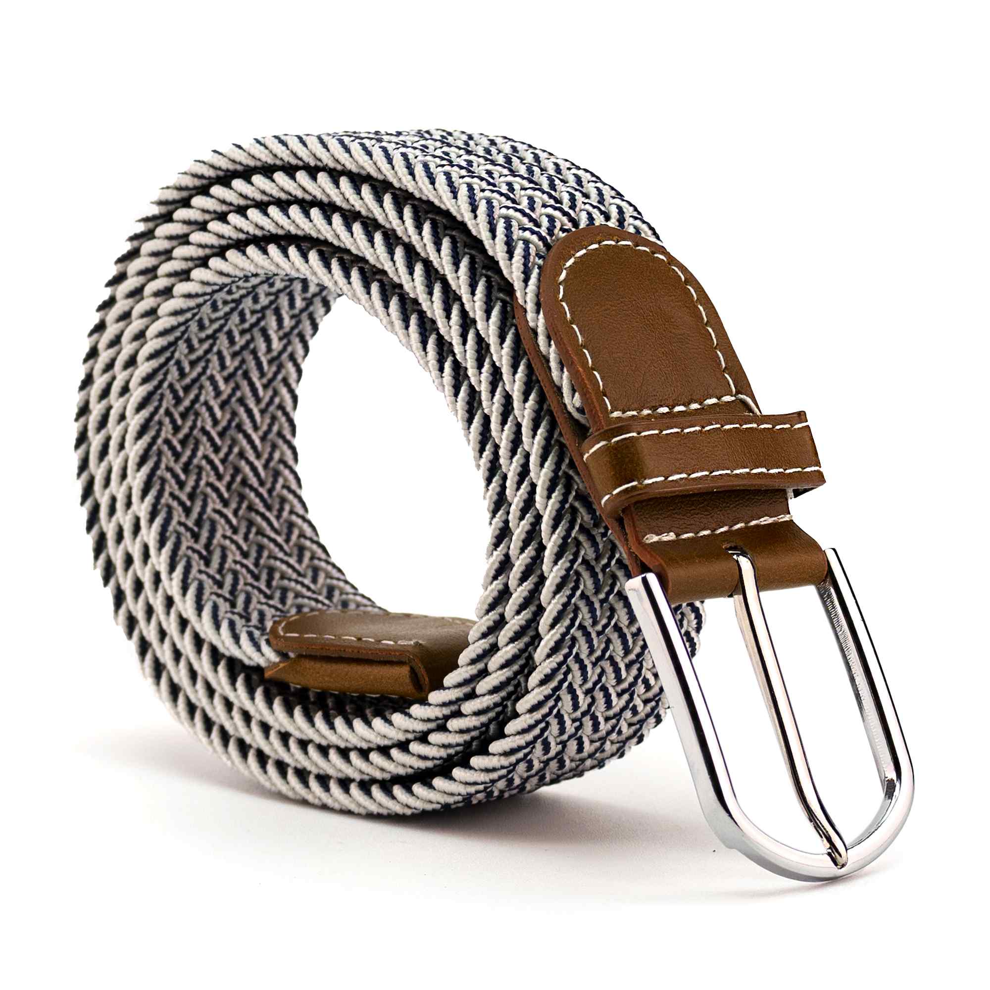 Cinturón trenzado extensible y elástico 110 cm blanco y azul