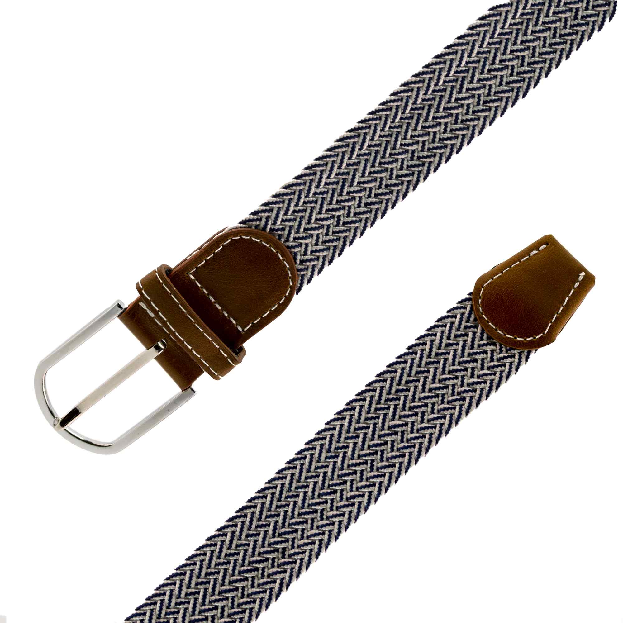 Cinturón trenzado extensible y elástico 110 cm blanco y azul - imagen 5