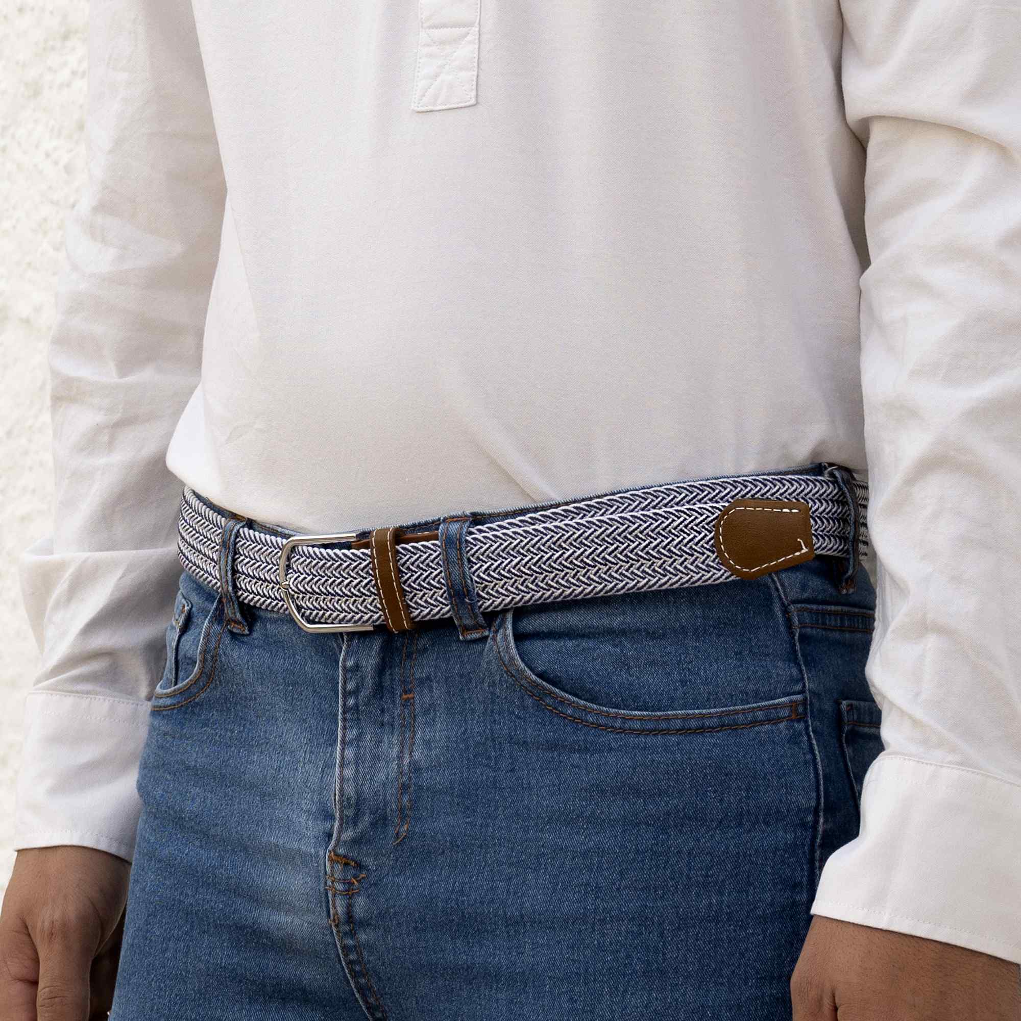 Cinturón trenzado extensible y elástico 110 cm blanco y azul - imagen 6