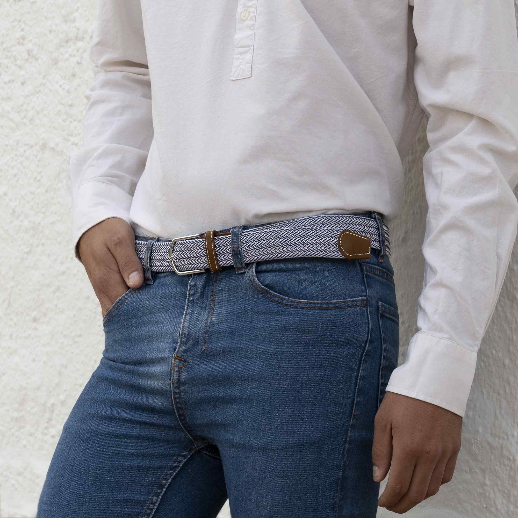 Cinturón trenzado extensible y elástico 110 cm blanco y azul - imagen 7