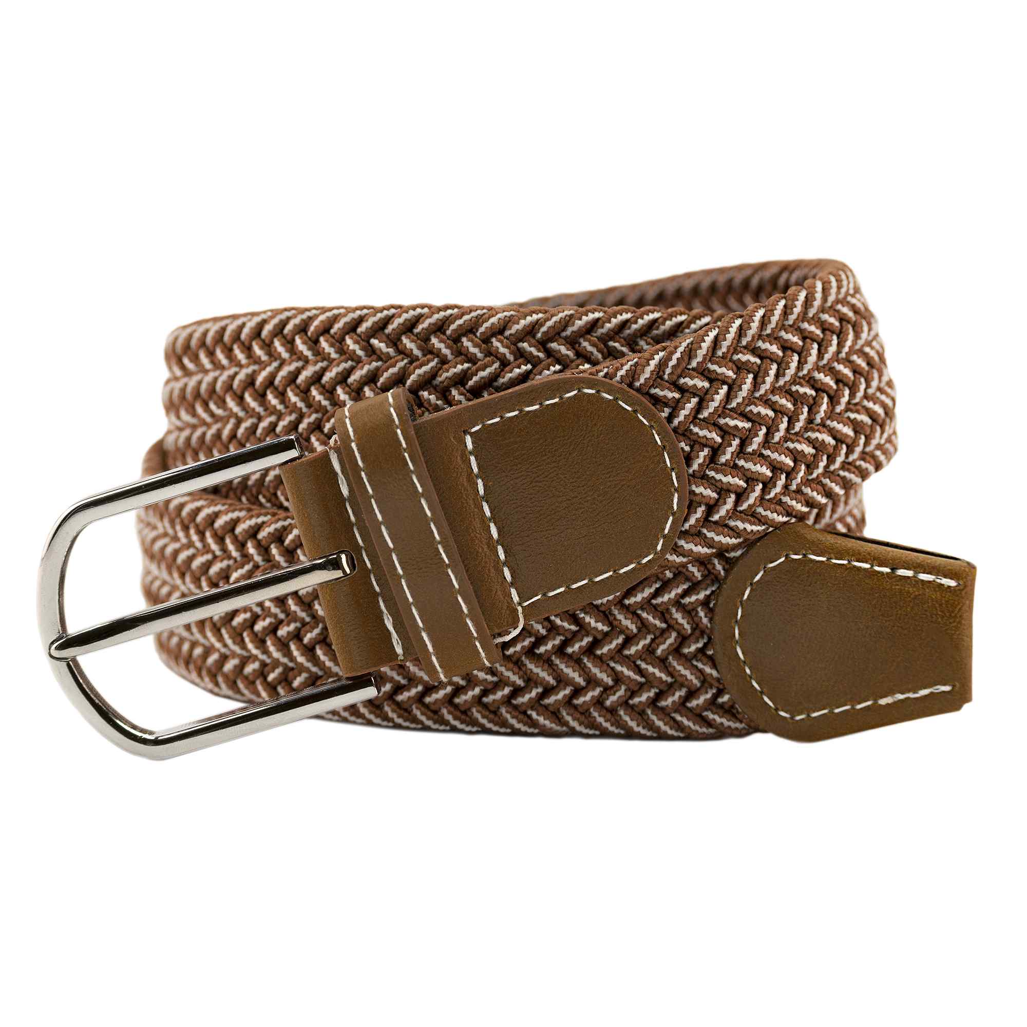 Cinturón trenzado extensible y elástico 110 cm blanco y marron - imagen 2