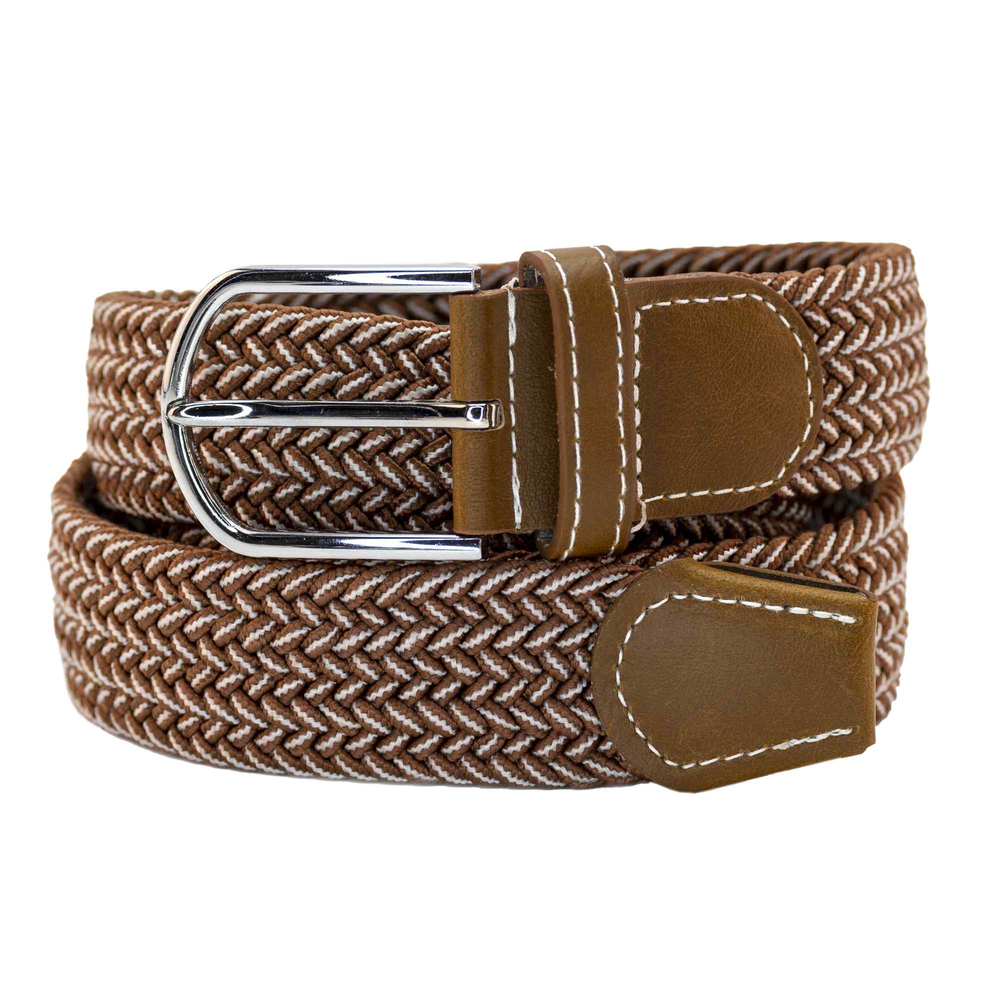 Cinturón trenzado extensible y elástico 110 cm blanco y marron - imagen 3
