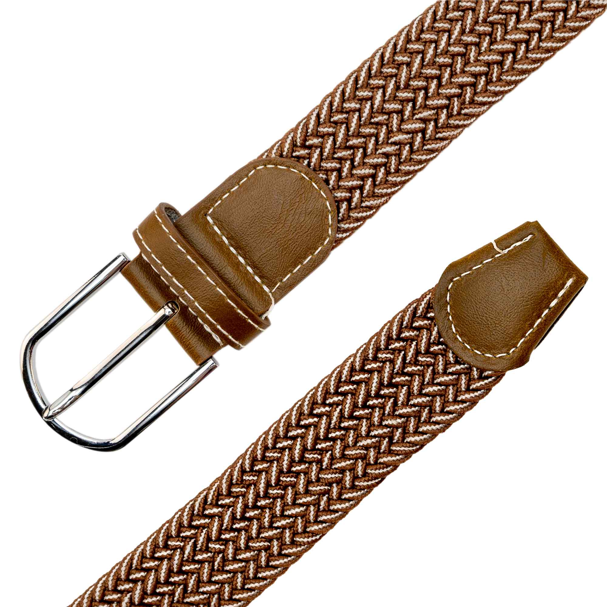 Cinturón trenzado extensible y elástico 110 cm blanco y marron - imagen 4