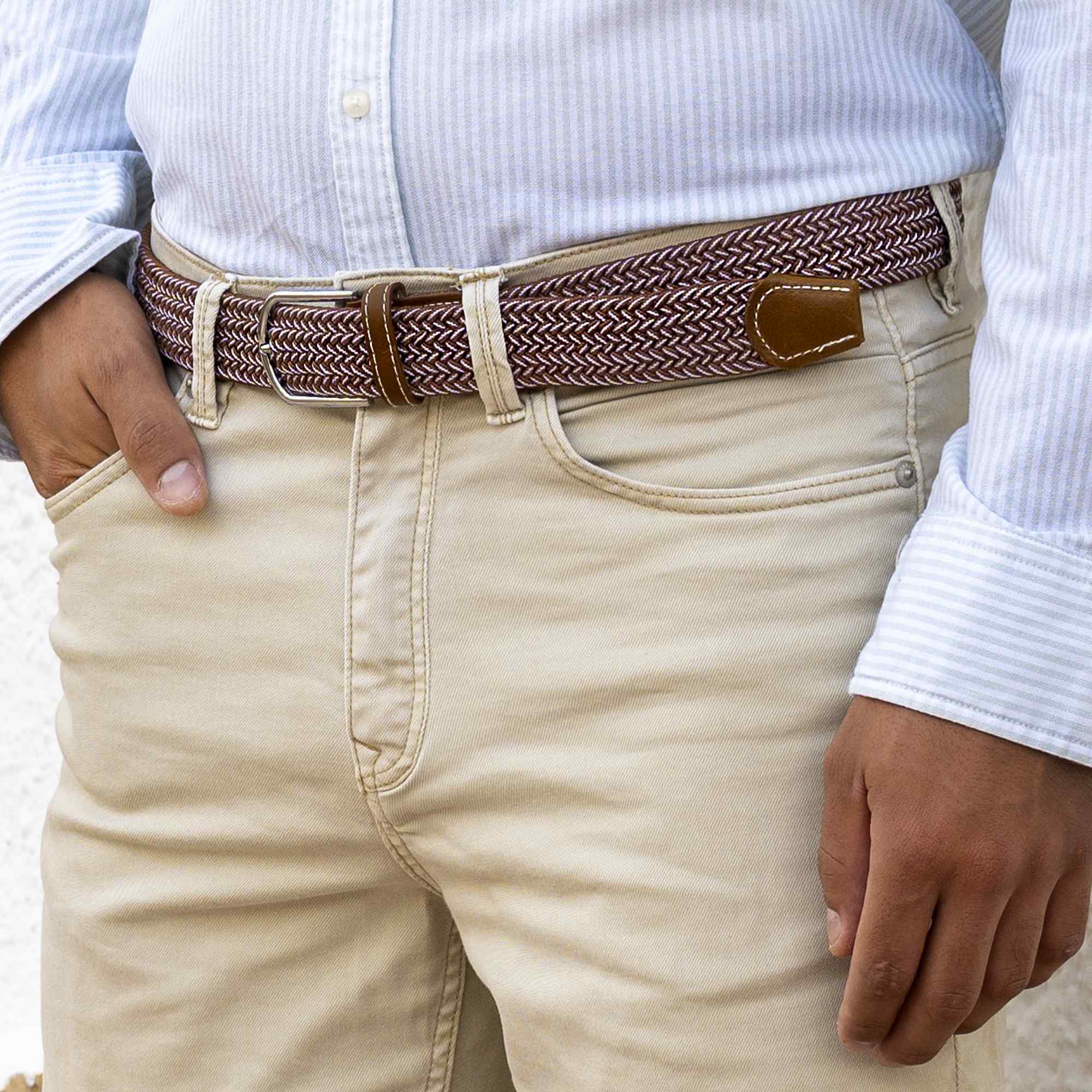 Cinturón trenzado extensible y elástico 110 cm blanco y marron - imagen 5