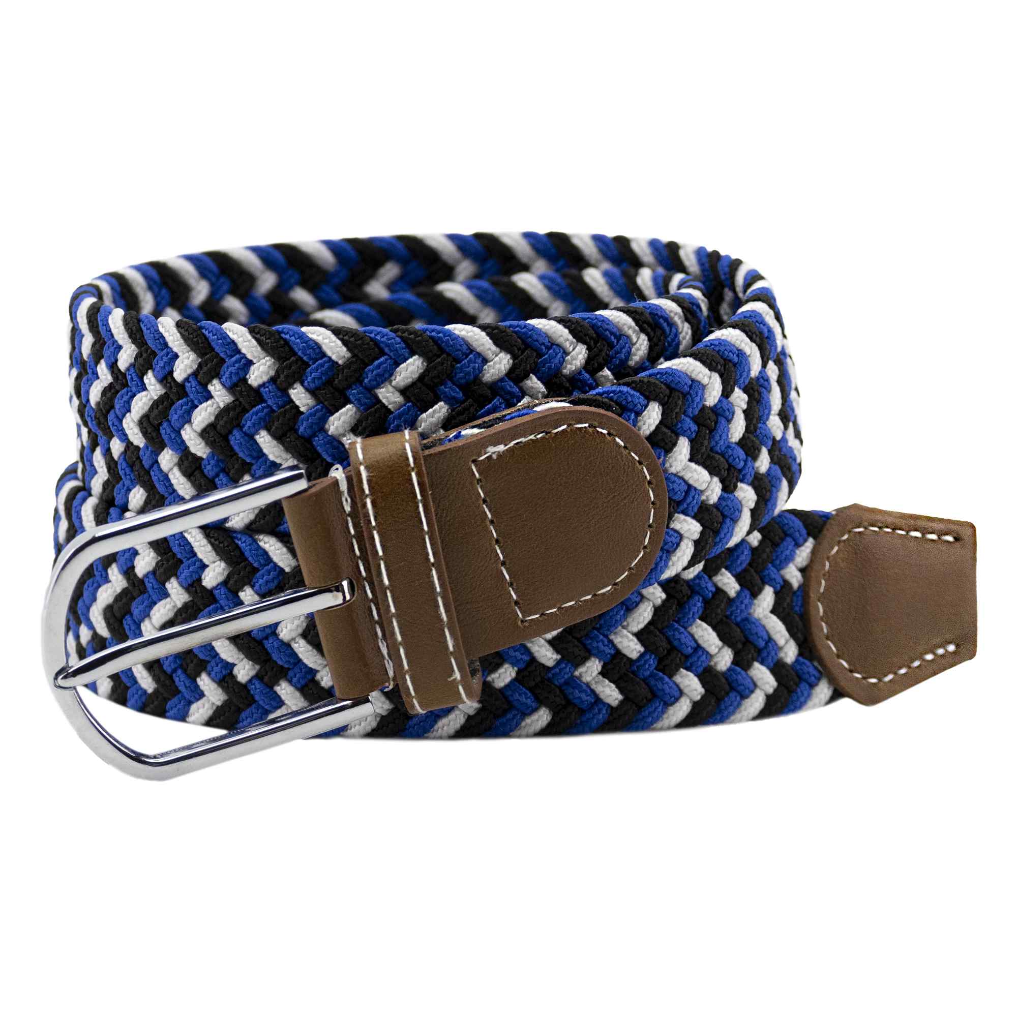 Cinturón trenzado extensible y elástico 110 cm blanco azul y negro - imagen 2