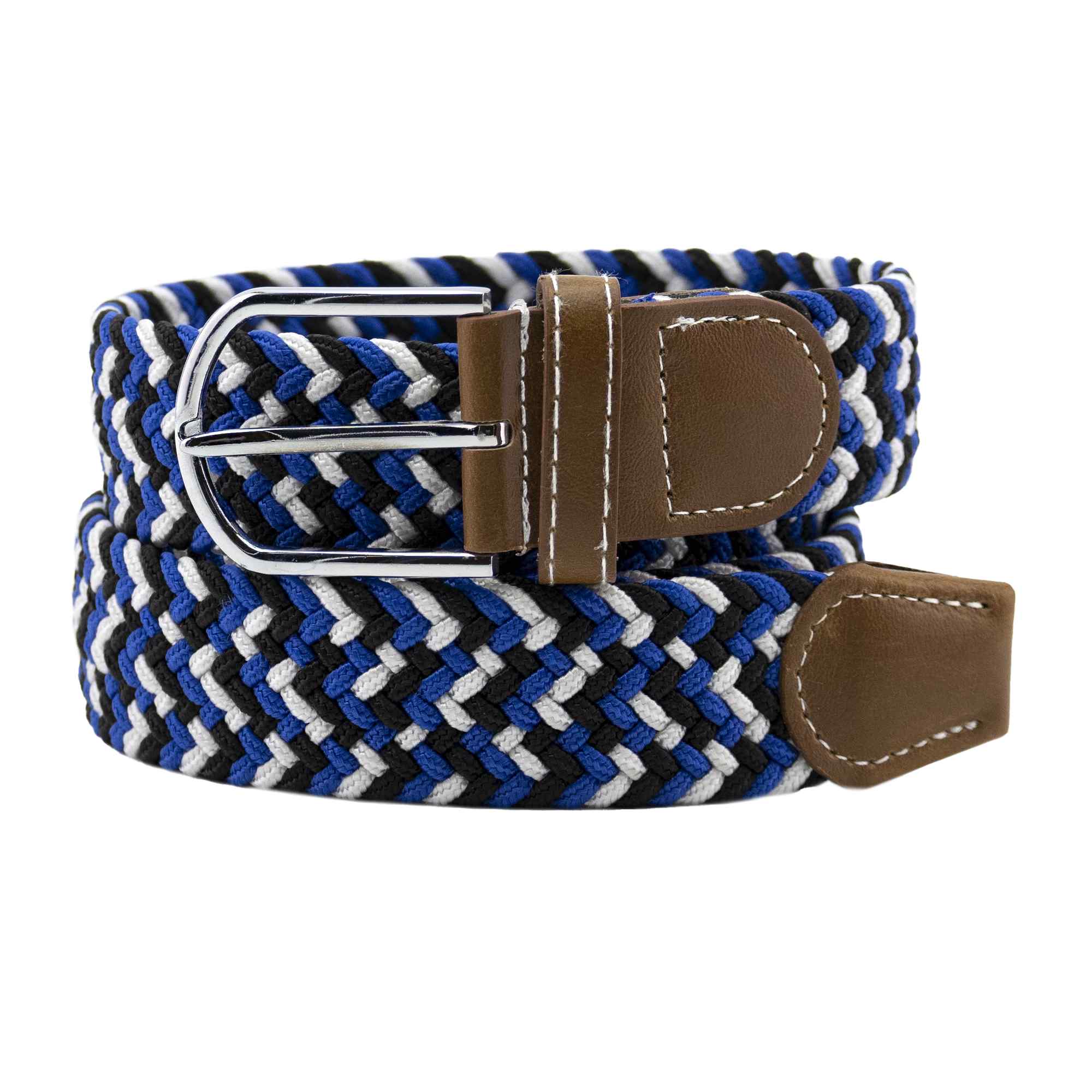 Cinturón trenzado extensible y elástico 110 cm blanco azul y negro - imagen 3