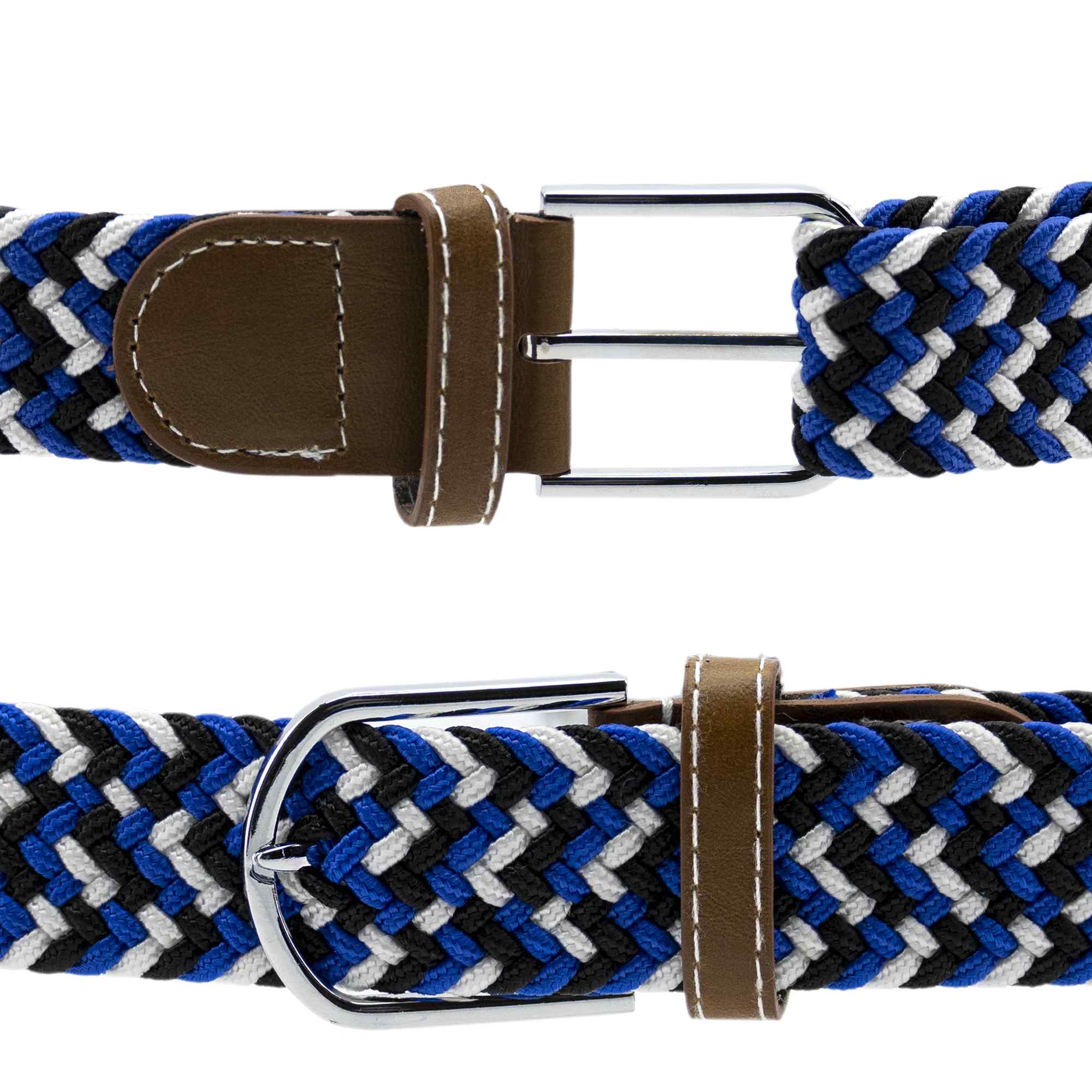 Cinturón trenzado extensible y elástico 110 cm blanco azul y negro - imagen 4