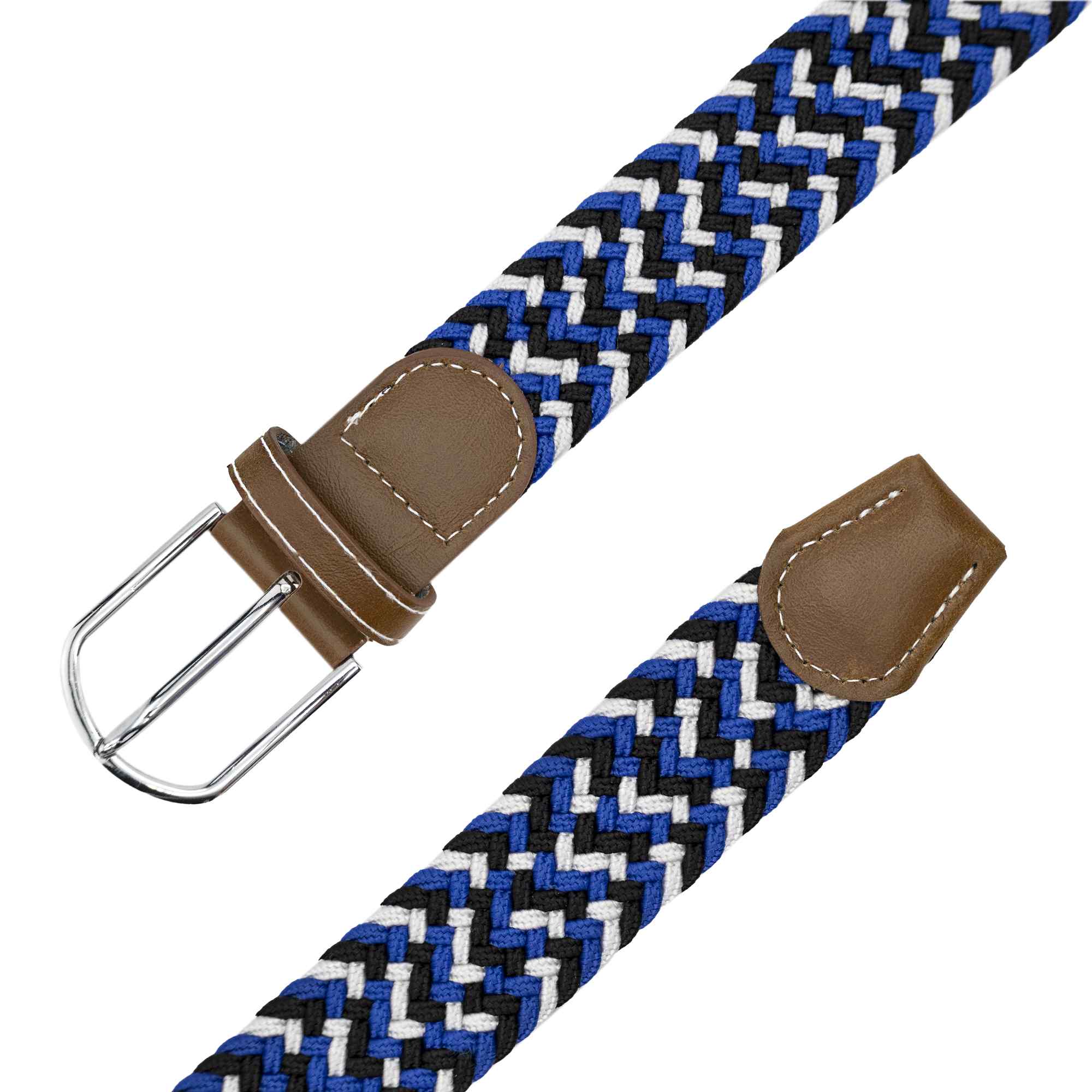 Cinturón trenzado extensible y elástico 110 cm blanco azul y negro - imagen 5