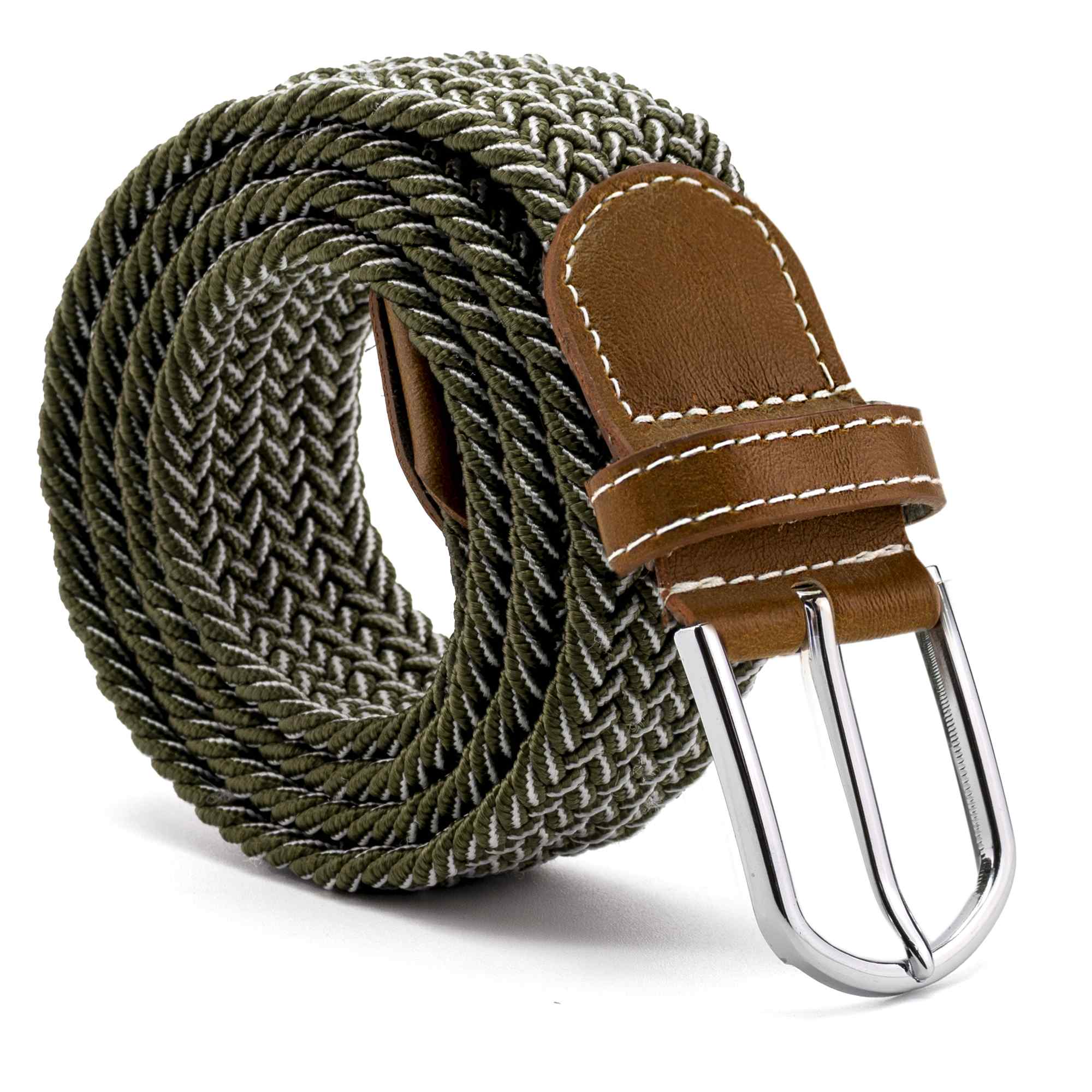 Cinturón trenzado extensible y elástico 110 cm blanco y verde