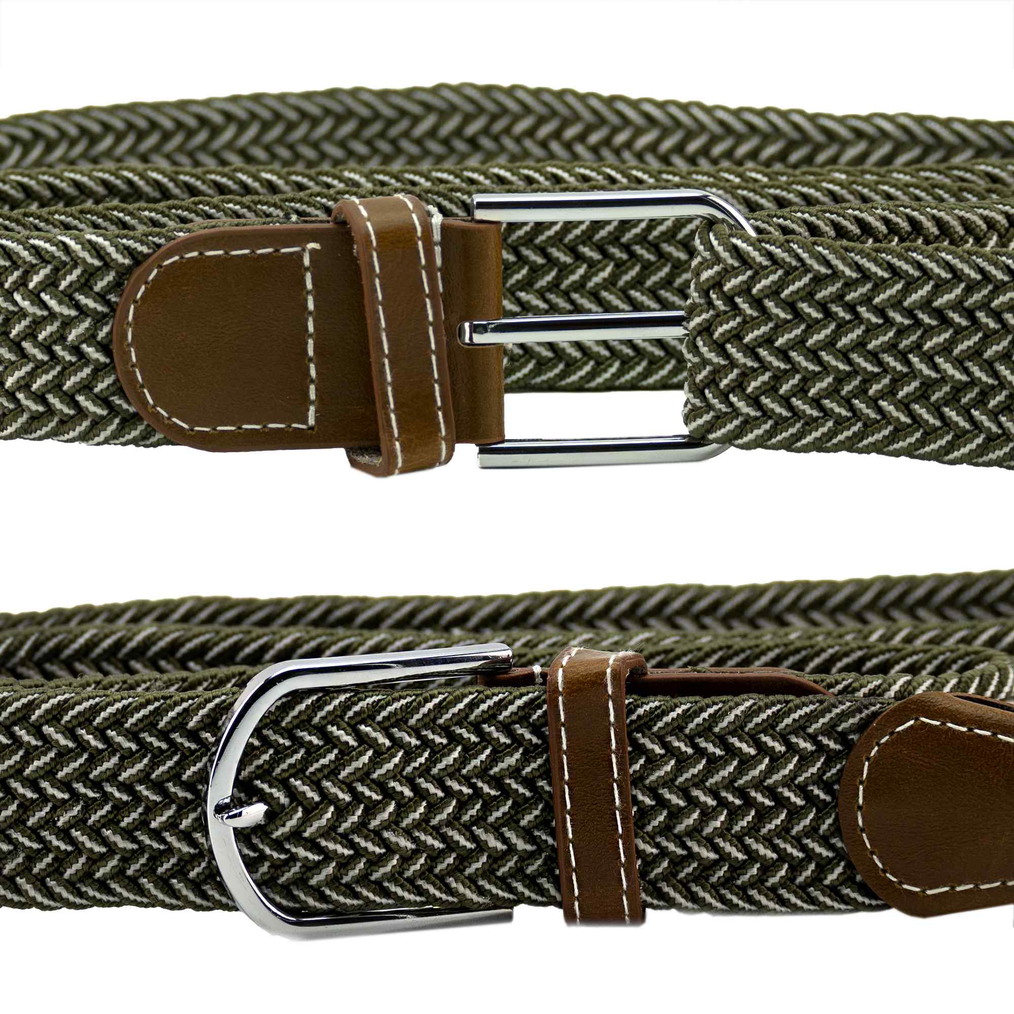 Cinturón trenzado extensible y elástico 110 cm blanco y verde - imagen 4