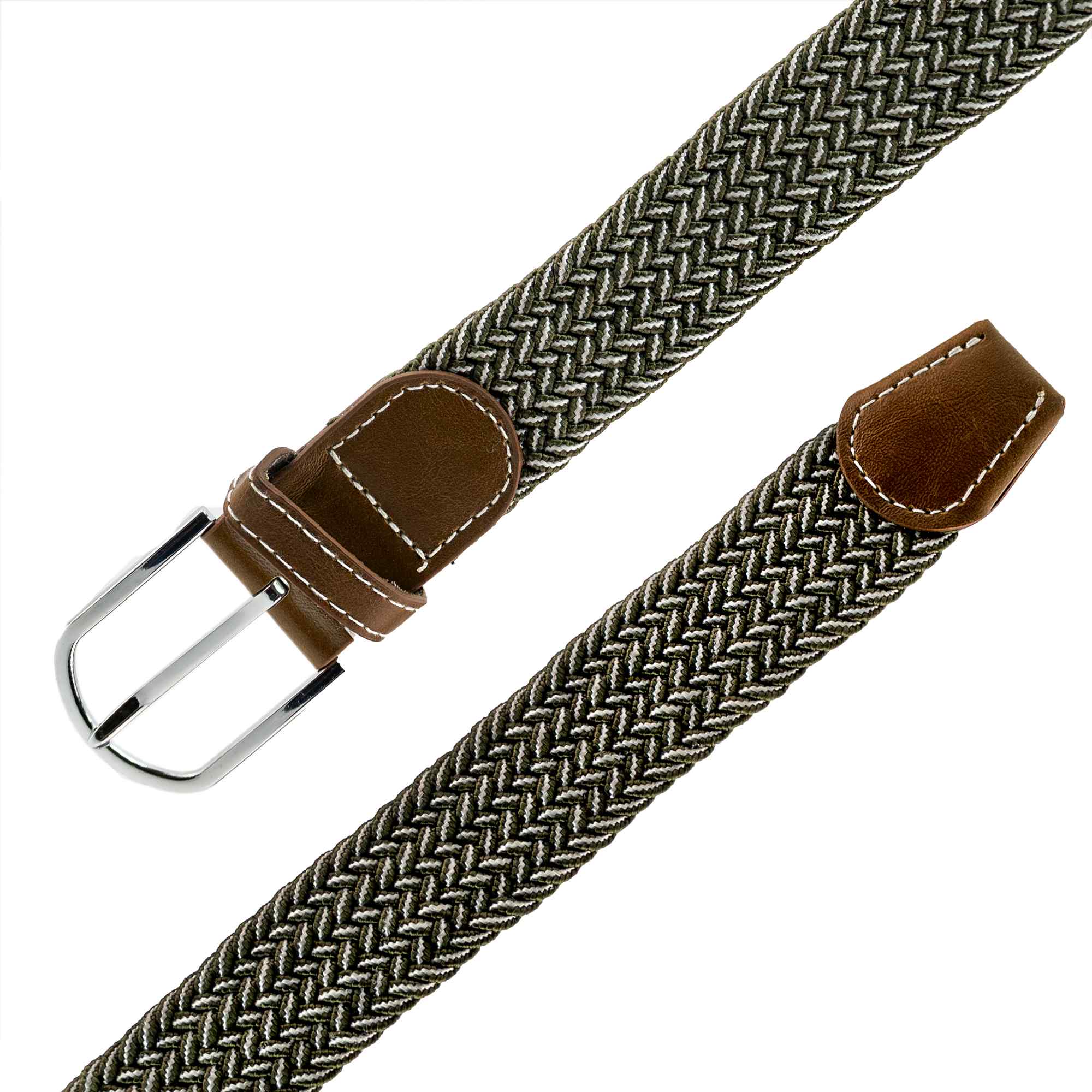 Cinturón trenzado extensible y elástico 110 cm blanco y verde - imagen 5