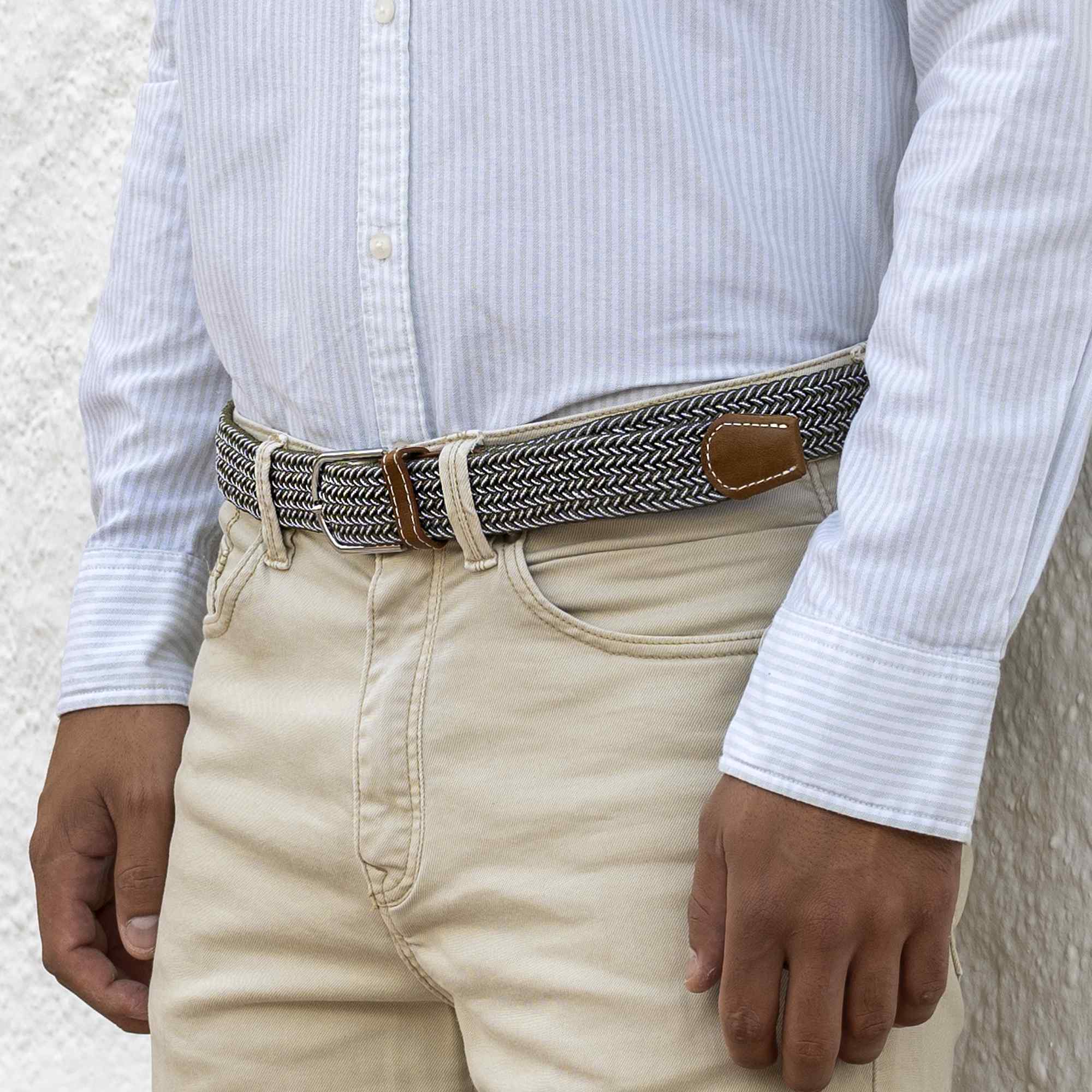 Cinturón trenzado extensible y elástico 110 cm blanco y verde - imagen 6
