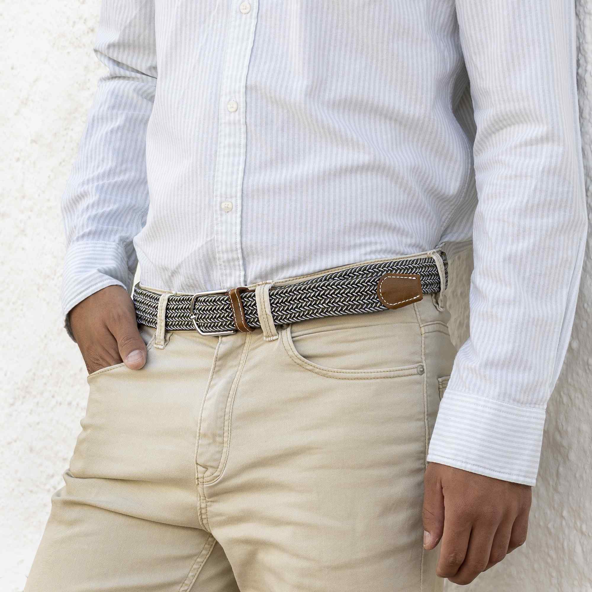 Cinturón trenzado extensible y elástico 110 cm blanco y verde - imagen 7