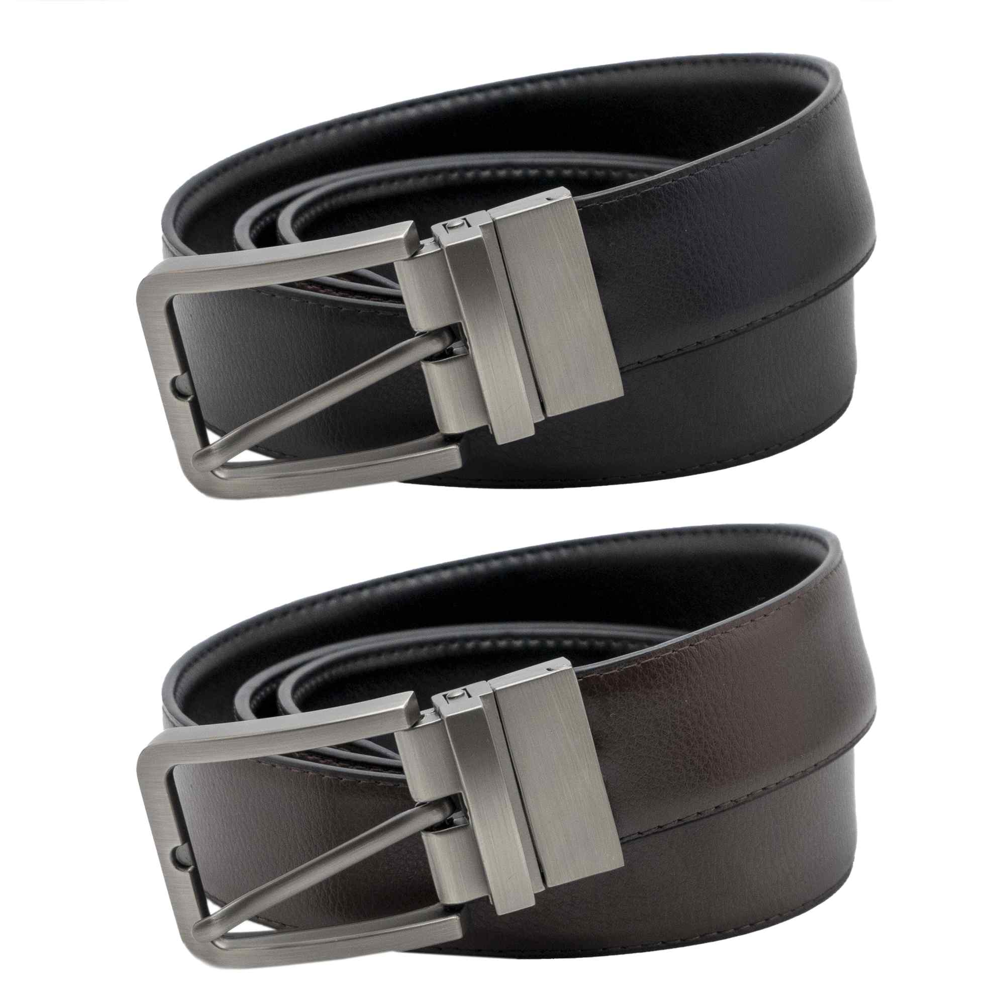 Cinturón liso reversible de cuero 120 cm negro y marron - imagen 4