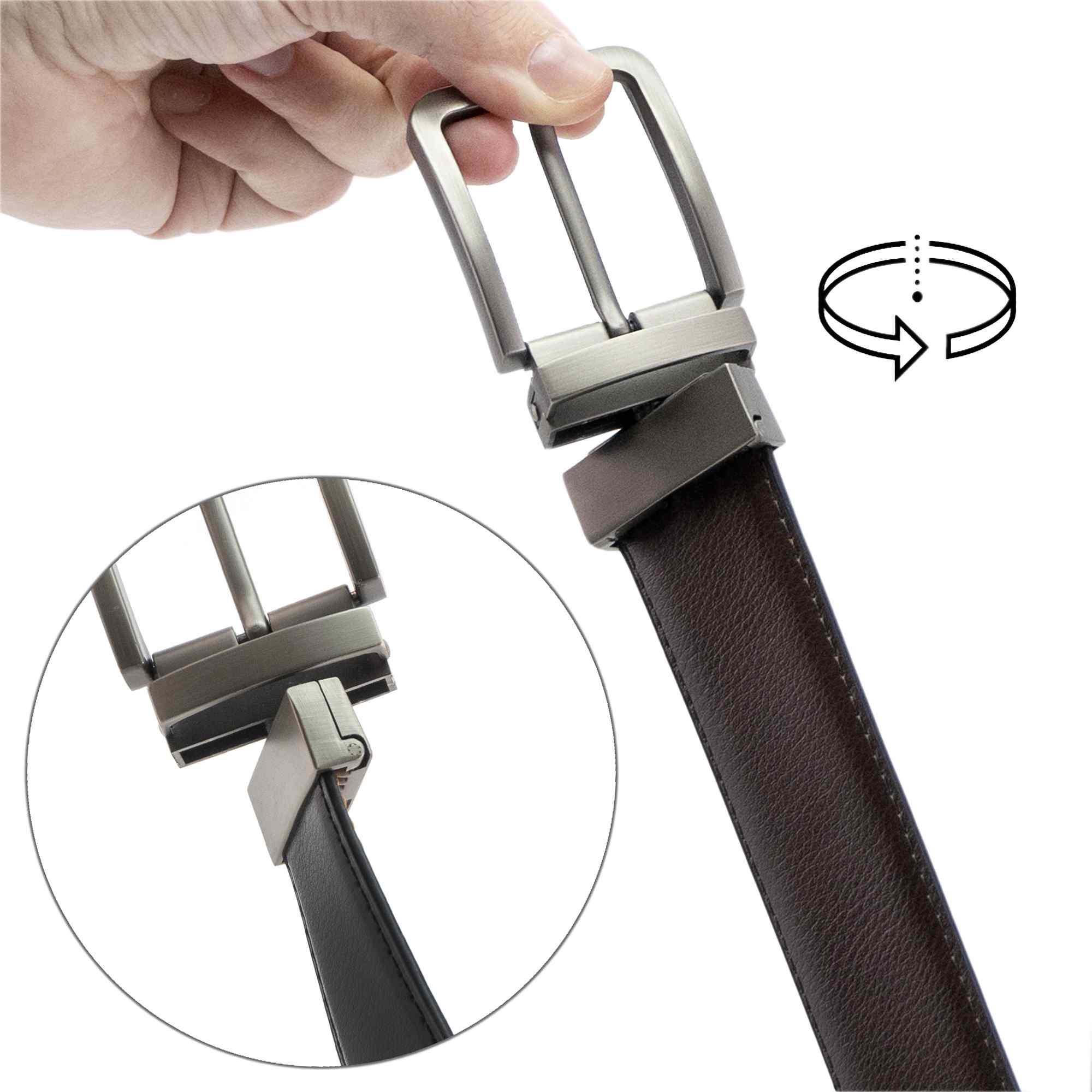 Cinturón liso reversible de cuero 120 cm negro y marron - imagen 5