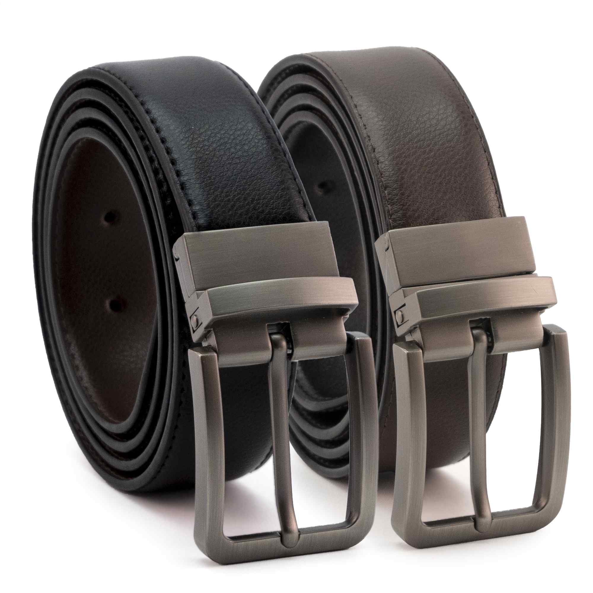 Cinturón liso reversible de cuero 120 cm negro y marron - imagen 1