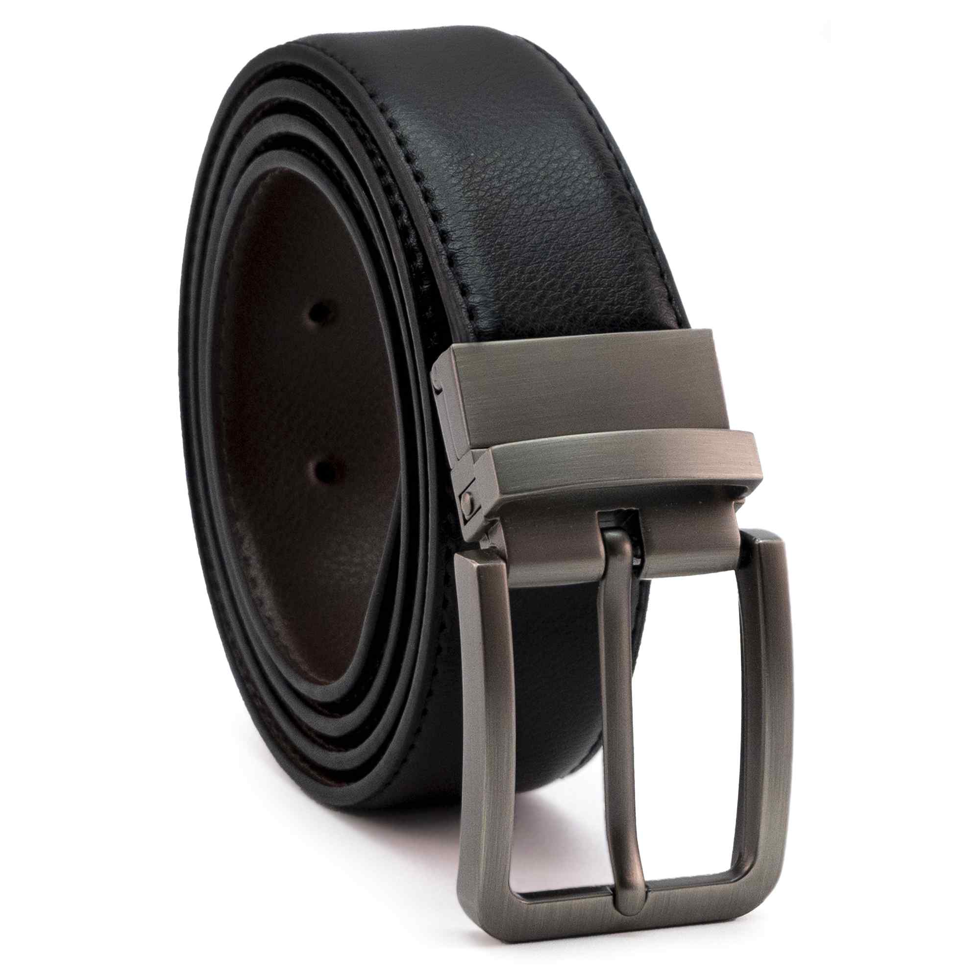 Cinturón liso reversible de cuero 120 cm negro y marron - imagen 2