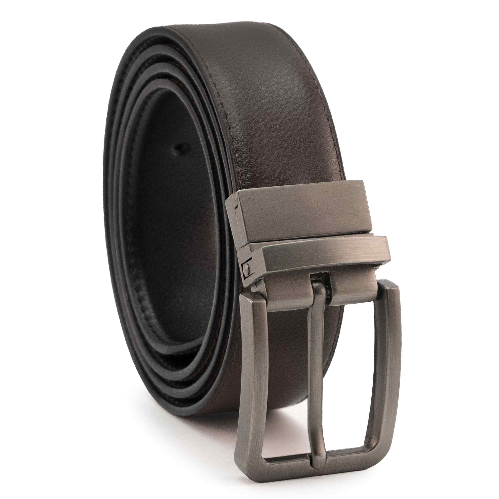 Cinturón liso reversible de cuero 120 cm negro y marron - imagen 3