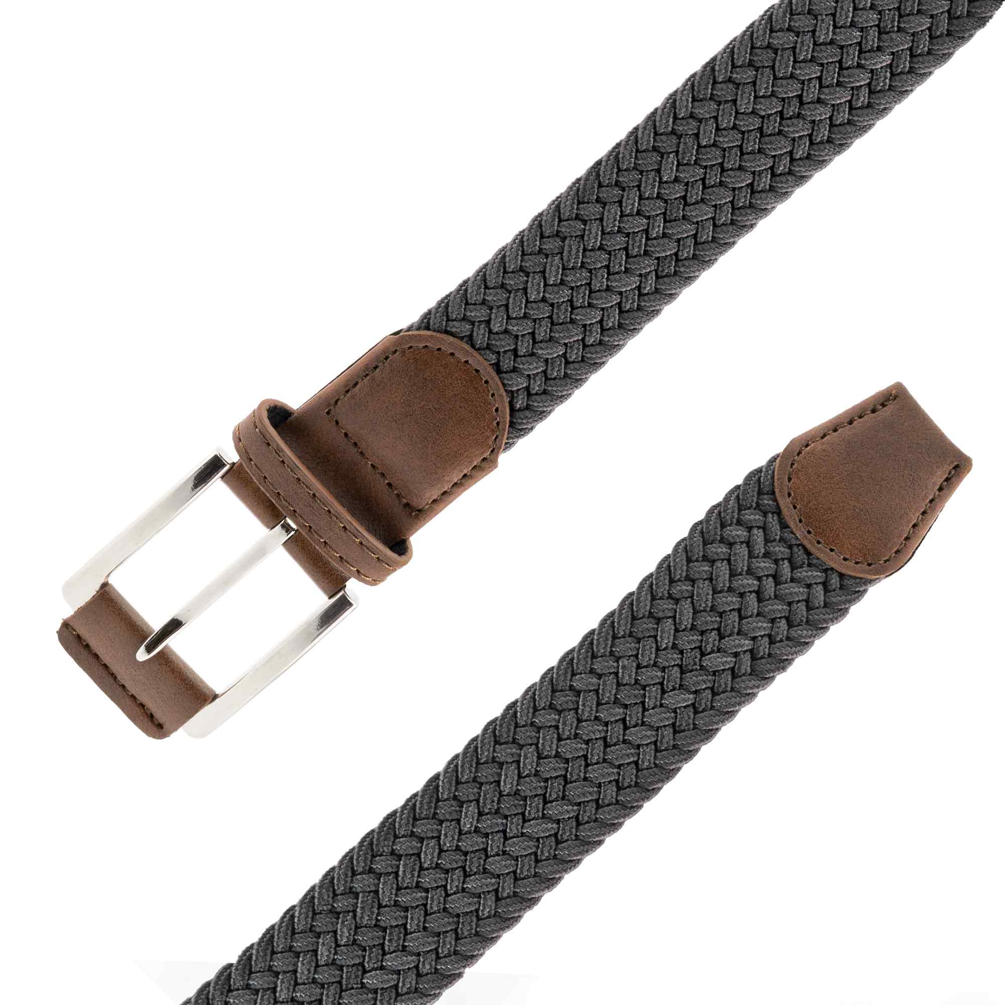 Cinturón trenzado elástico hebilla acabada en cuero 100 cm gris oscuro - imagen 4
