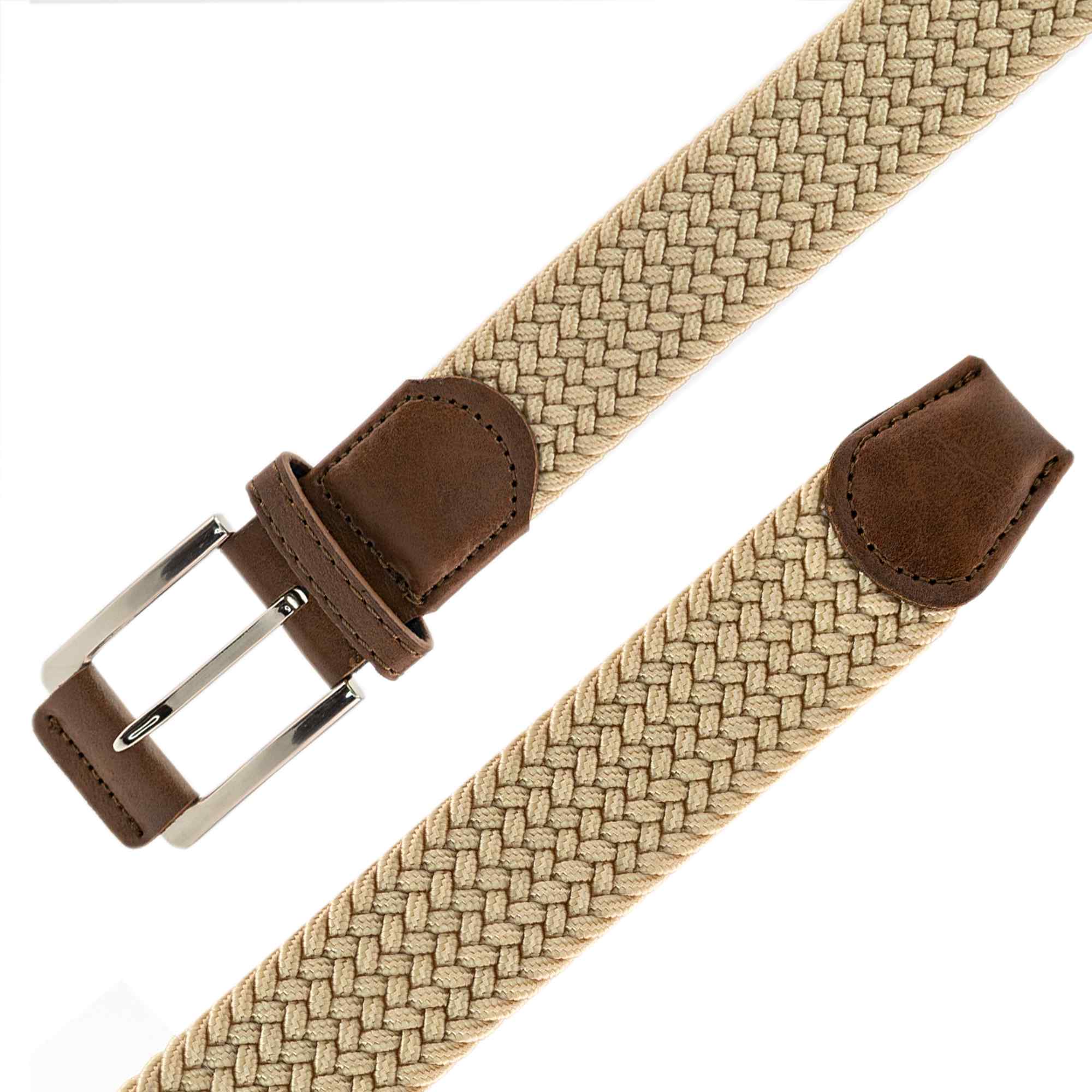 Cinturón trenzado elástico hebilla acabada en cuero 100 cm beige - imagen 4