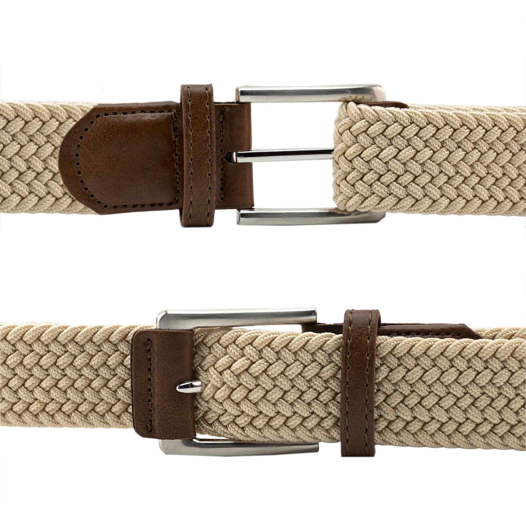 Cinturón trenzado elástico hebilla acabada en cuero 100 cm beige - imagen 5