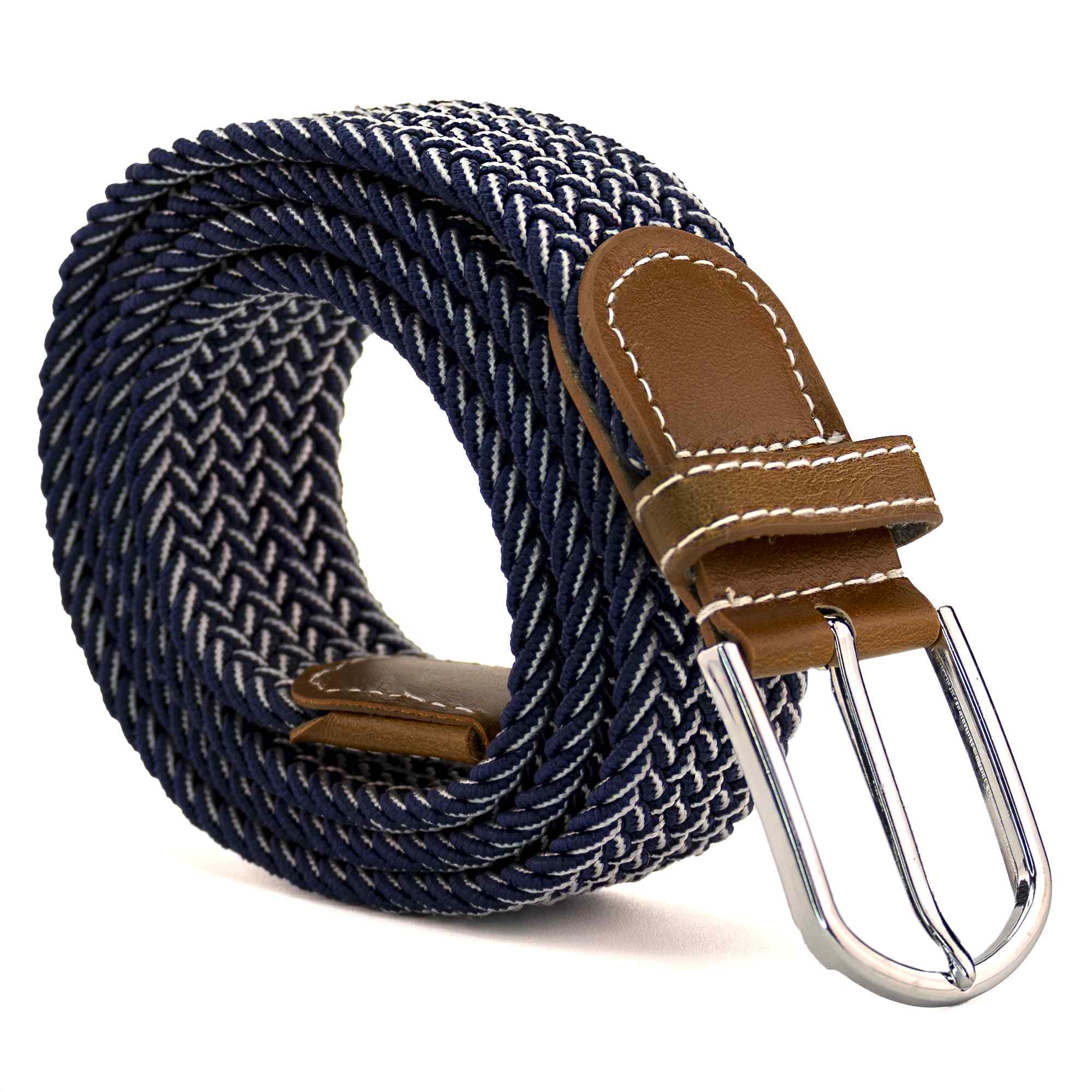 Cinturón trenzado extensible y elástico 110 cm azul y blanco