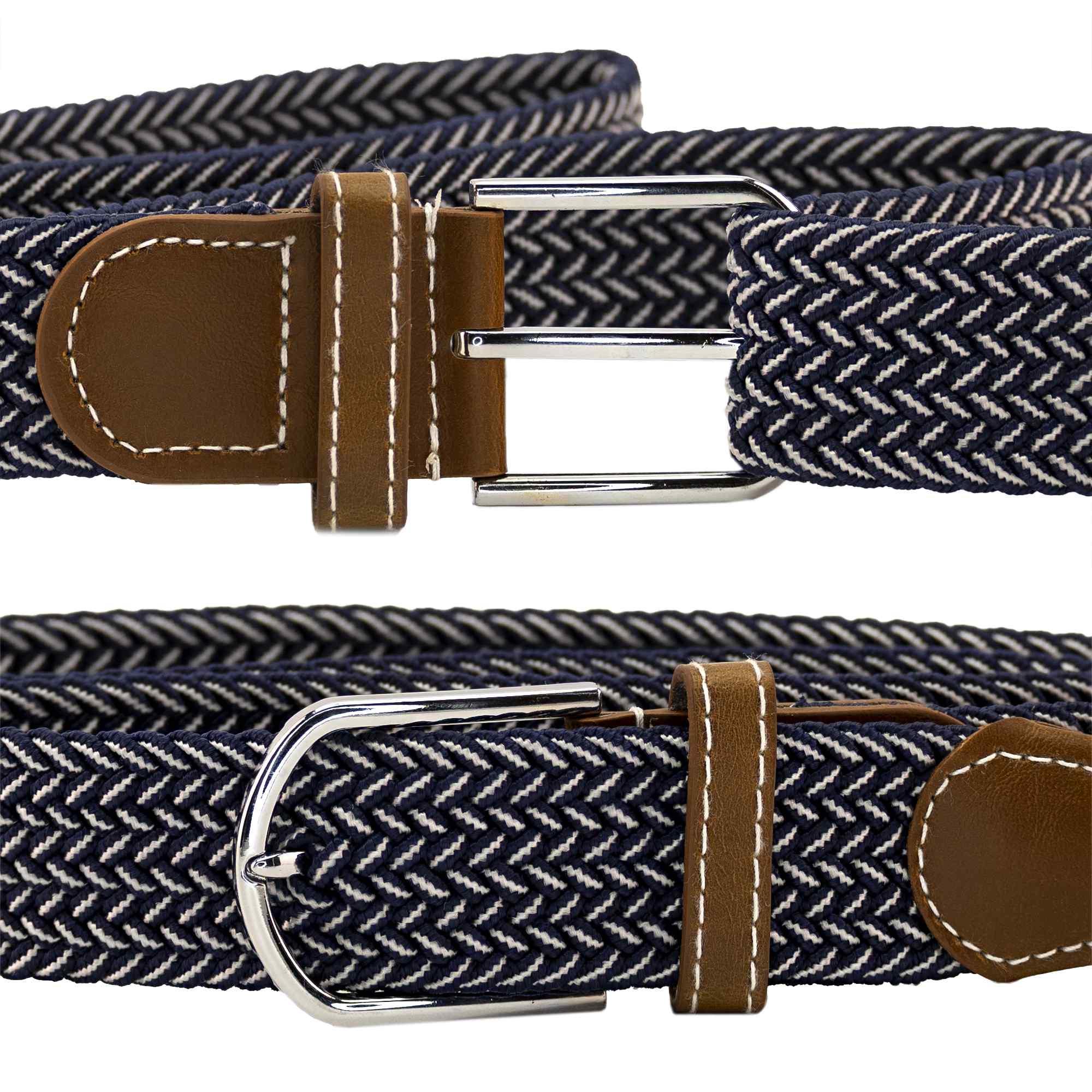Cinturón trenzado extensible y elástico 110 cm azul y blanco - imagen 4