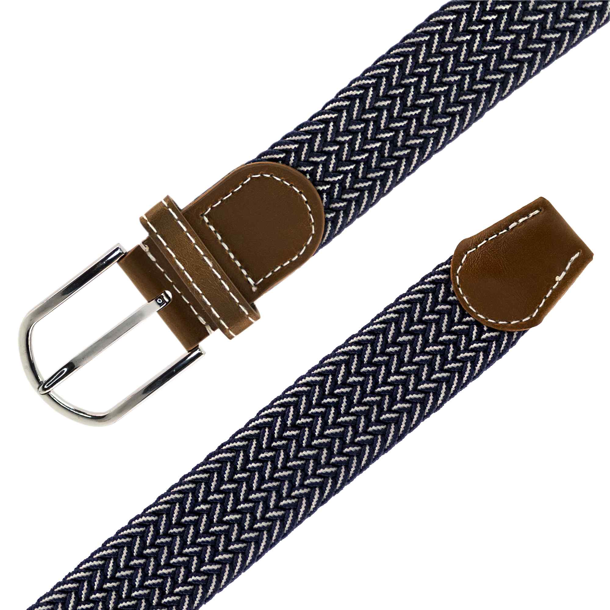 Cinturón trenzado extensible y elástico 110 cm azul y blanco - imagen 5