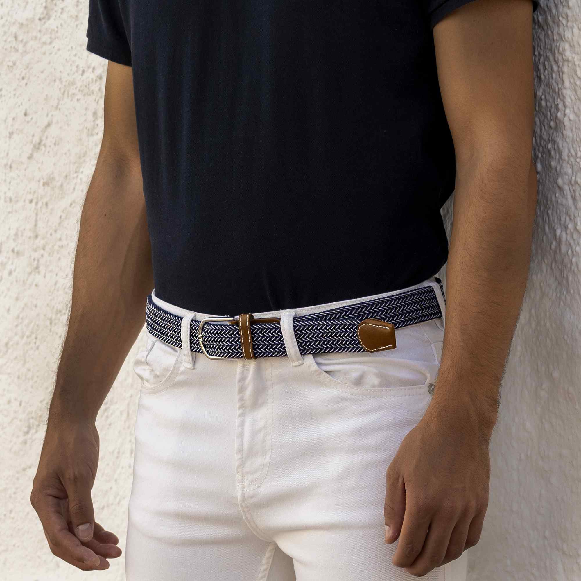 Cinturón trenzado extensible y elástico 110 cm azul y blanco - imagen 7