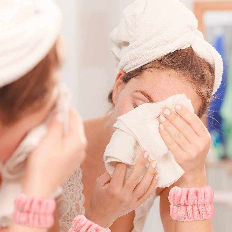 Diadema de spa para maquillaje facial en forma de lazo con muñequeras rosa palo - imagen 6