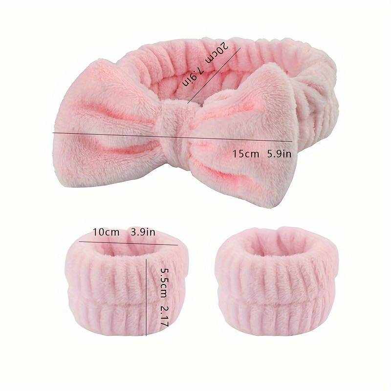 Diadema de spa para maquillaje facial en forma de lazo con muñequeras rosa palo - imagen 5