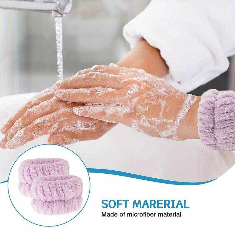 Diadema de spa para maquillaje facial en forma de lazo con muñequeras moradas - imagen 4