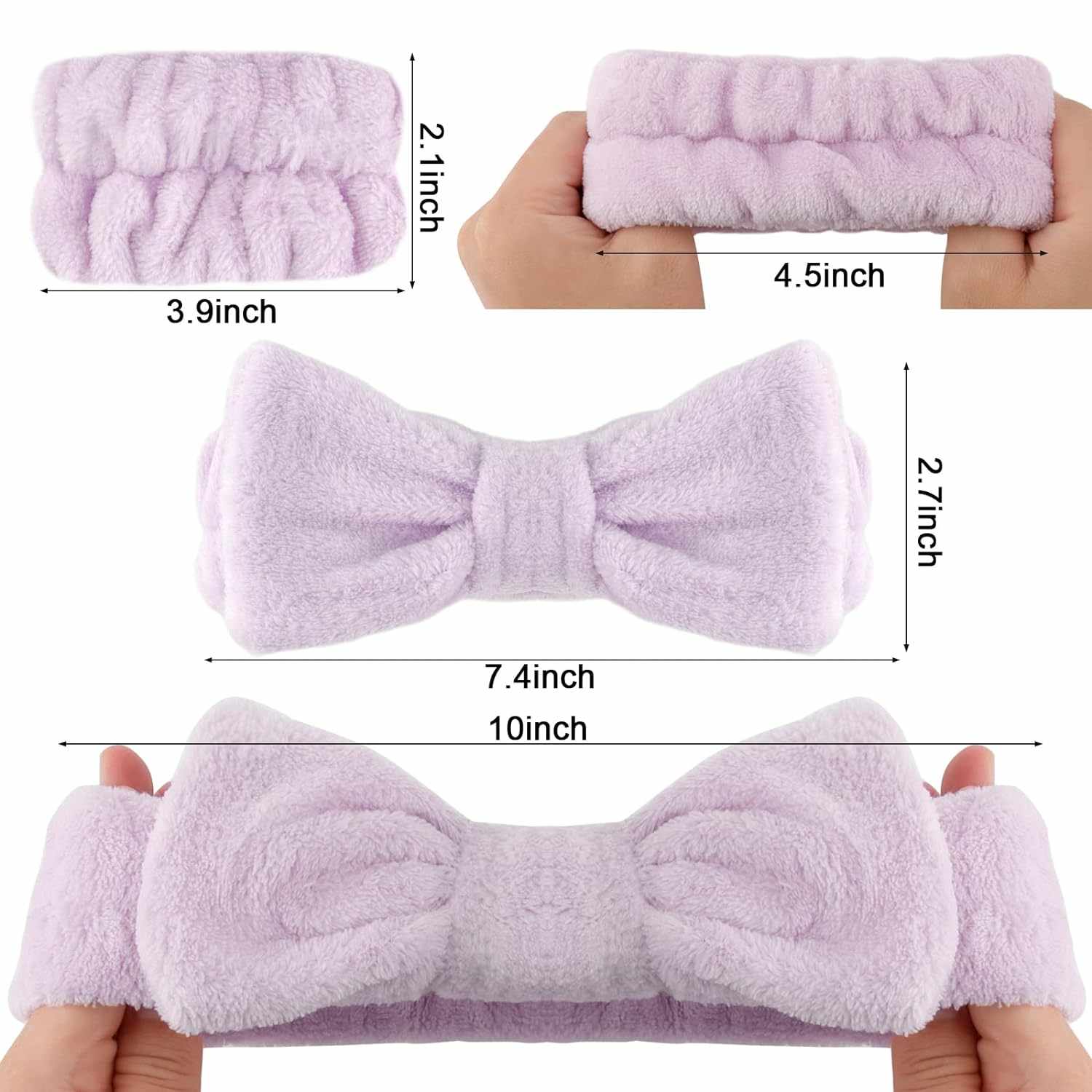Diadema de spa para maquillaje facial en forma de lazo con muñequeras moradas - imagen 5