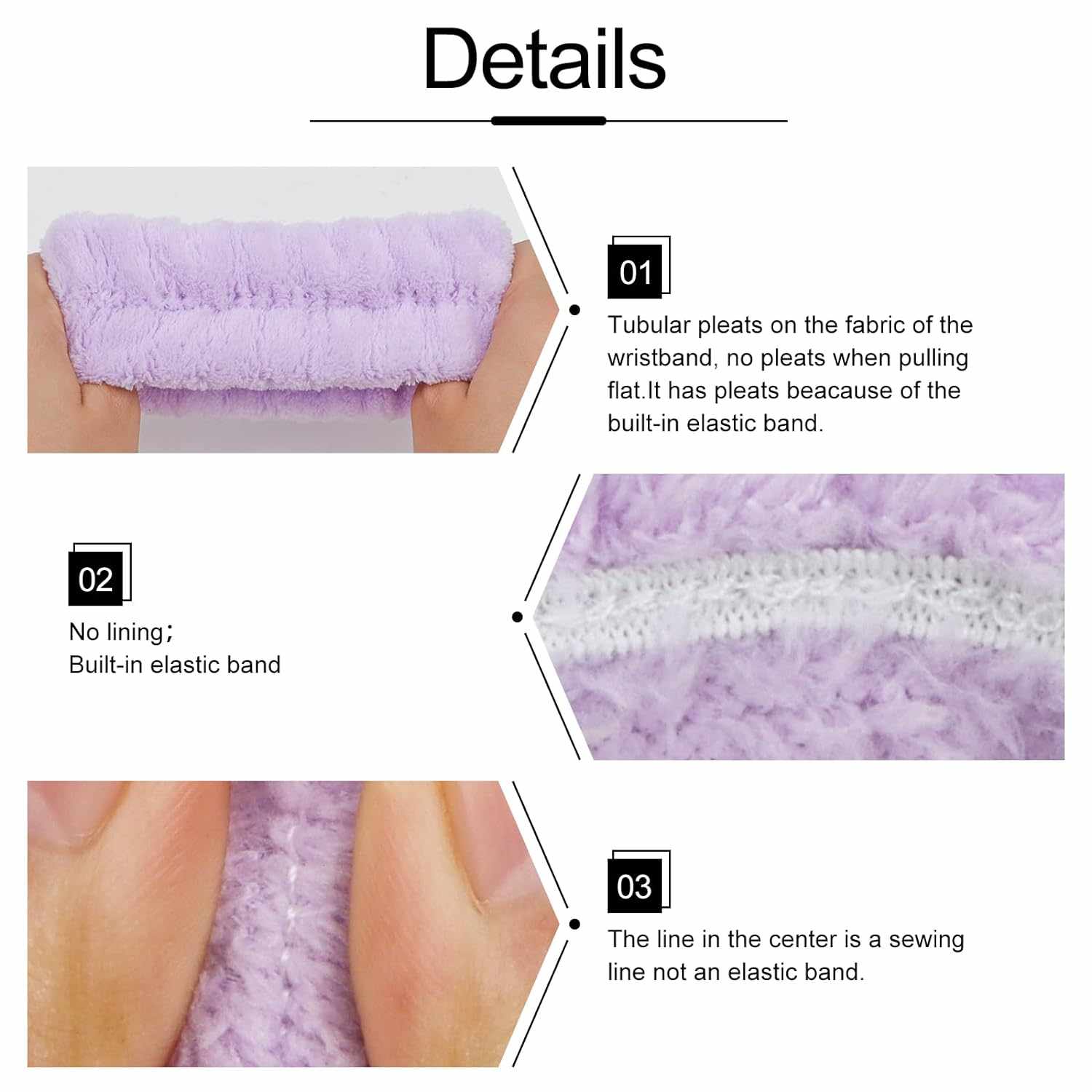 Diadema de spa para maquillaje facial en forma de lazo con muñequeras moradas - imagen 6