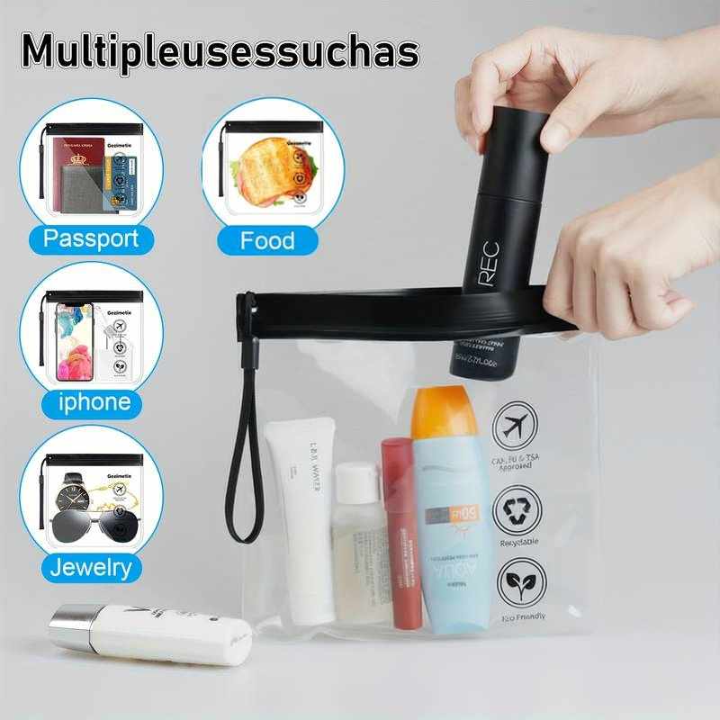 Bolsa de viaje, Bolsa de aseo, Bolsa Avion para Llevar Líquidos, Transparente, Negro - imagen 6