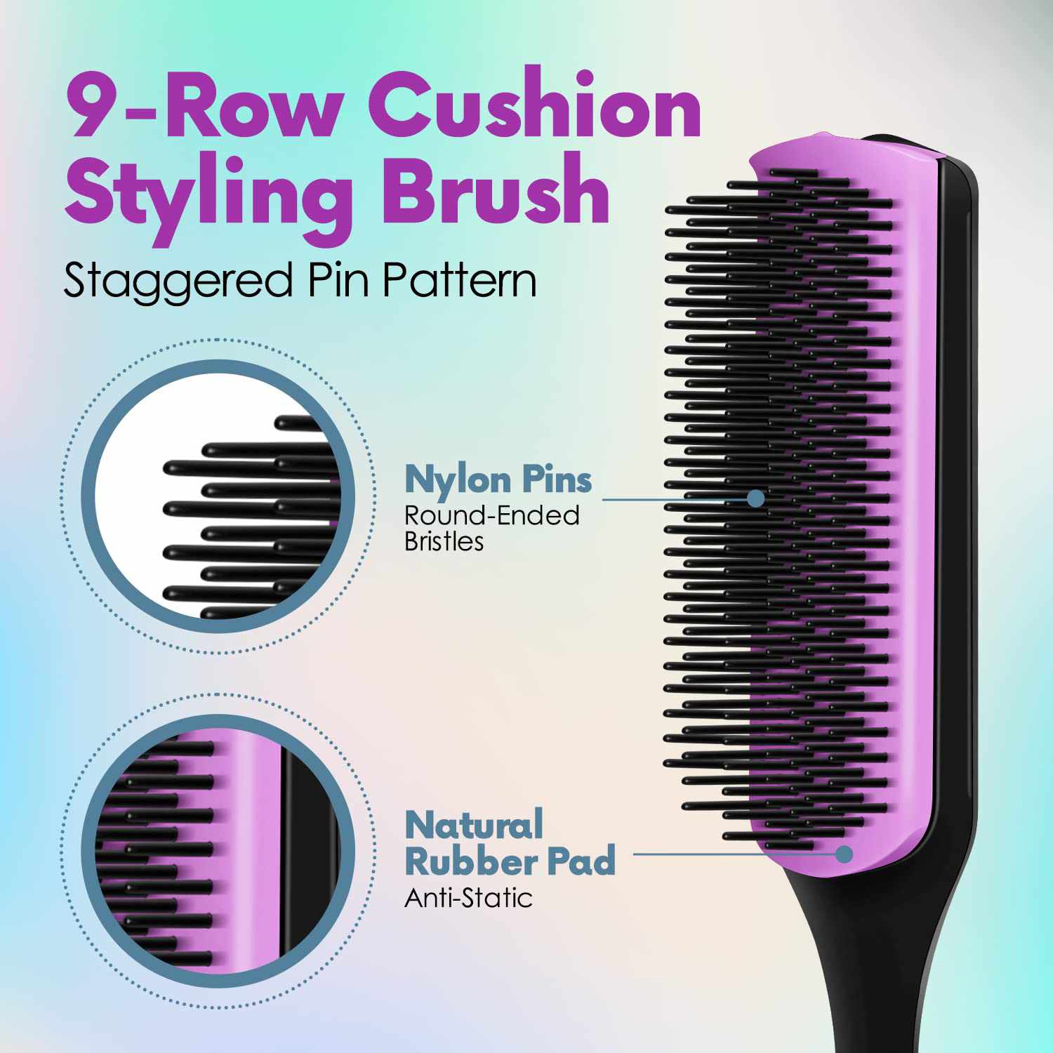 Cepillo Pelo Rizado de 9 Hileras, Peine Pelo Rizado, Hair Brush para Curly Rizos - Morado - imagen 2