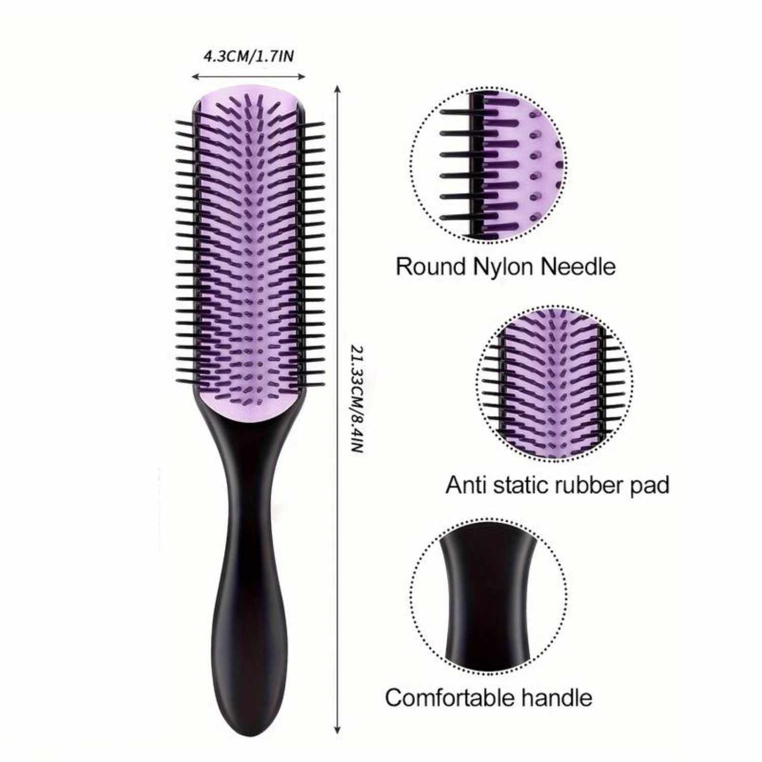 Cepillo Pelo Rizado de 9 Hileras, Peine Pelo Rizado, Hair Brush para Curly Rizos - Morado - imagen 6