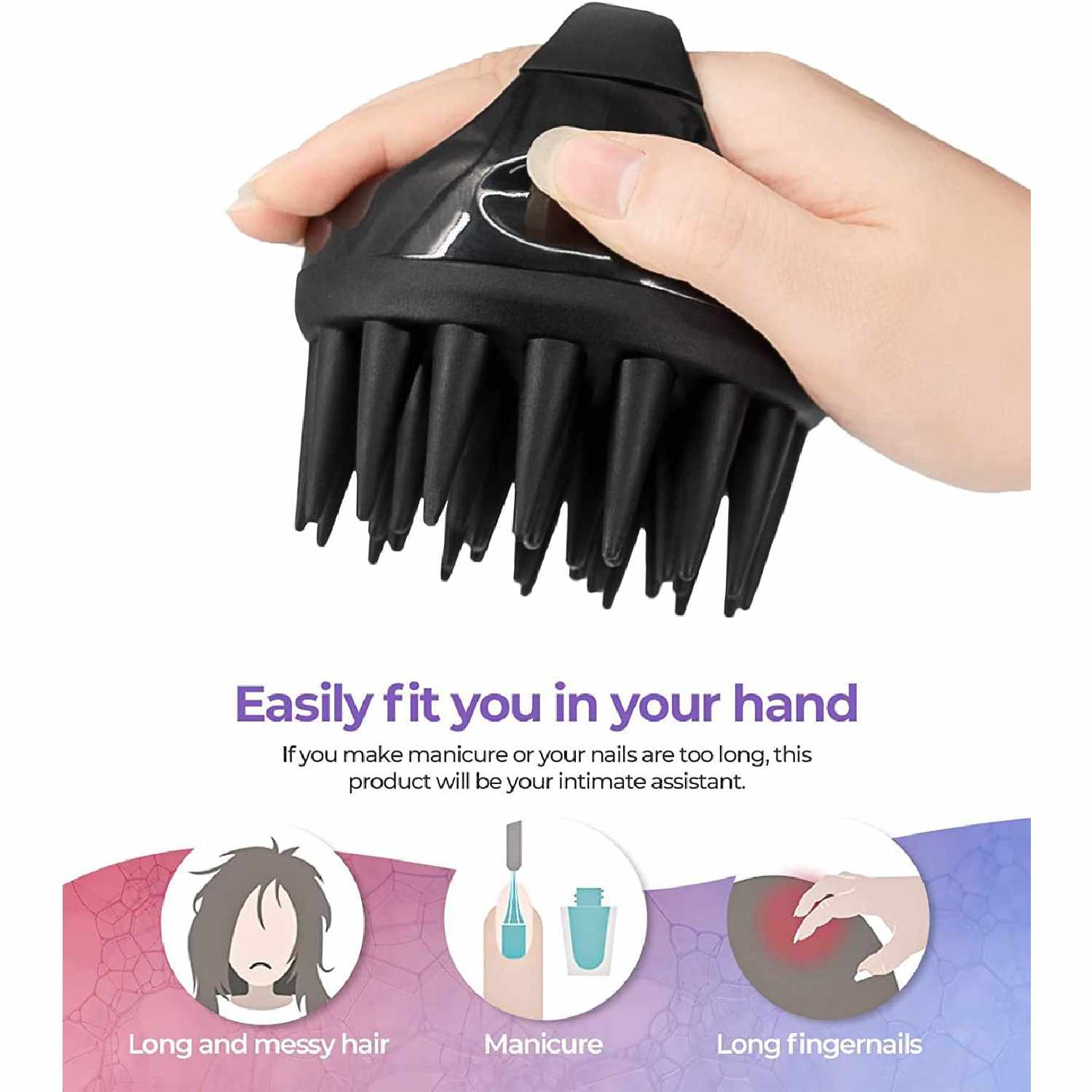 Masajeador Cuero Cabelludo, Cepillo Pelo de Silicona para Champú y Masaje Cabeza - Negro - imagen 4