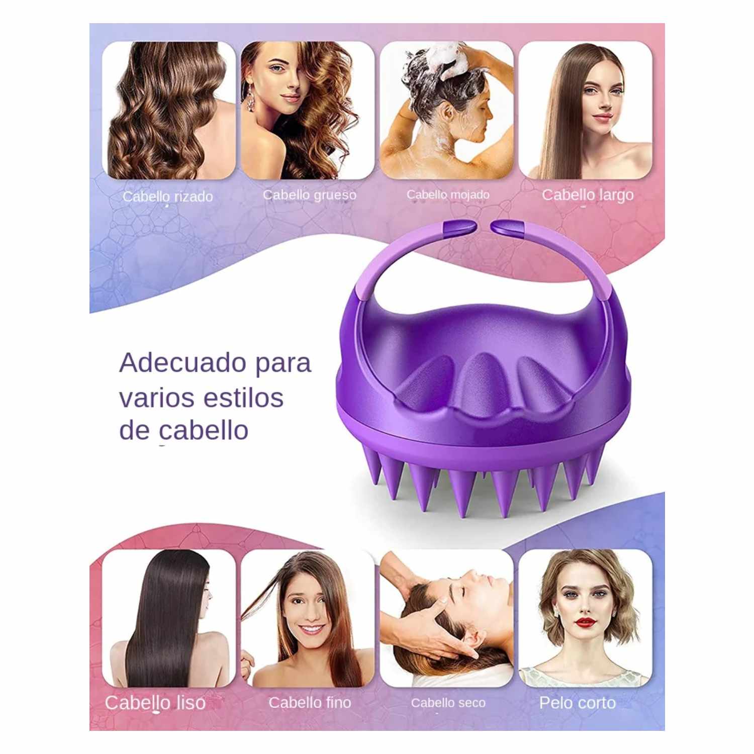Masajeador Cuero Cabelludo, Cepillo Pelo de Silicona para Champú y Masaje Cabeza - Morado - imagen 2