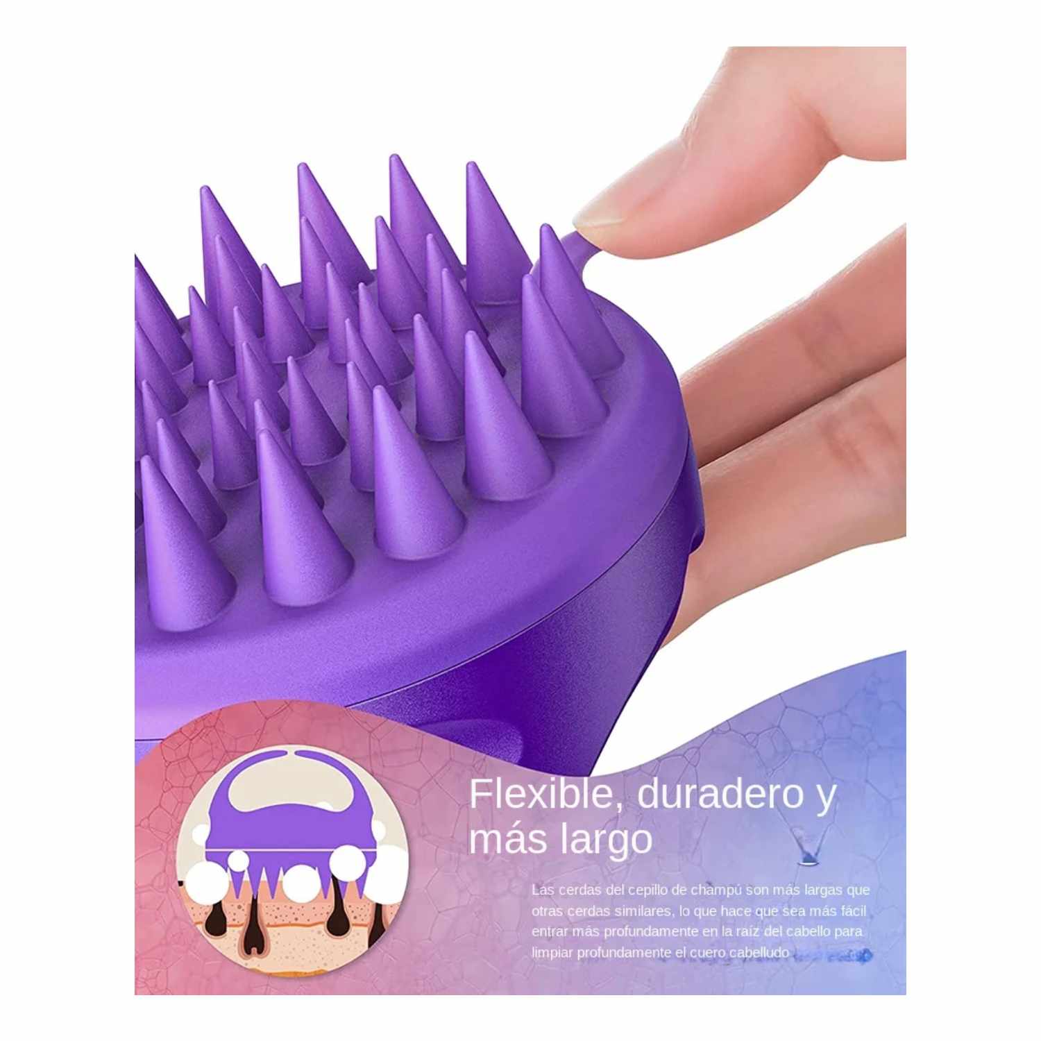 Masajeador Cuero Cabelludo, Cepillo Pelo de Silicona para Champú y Masaje Cabeza - Morado - imagen 3