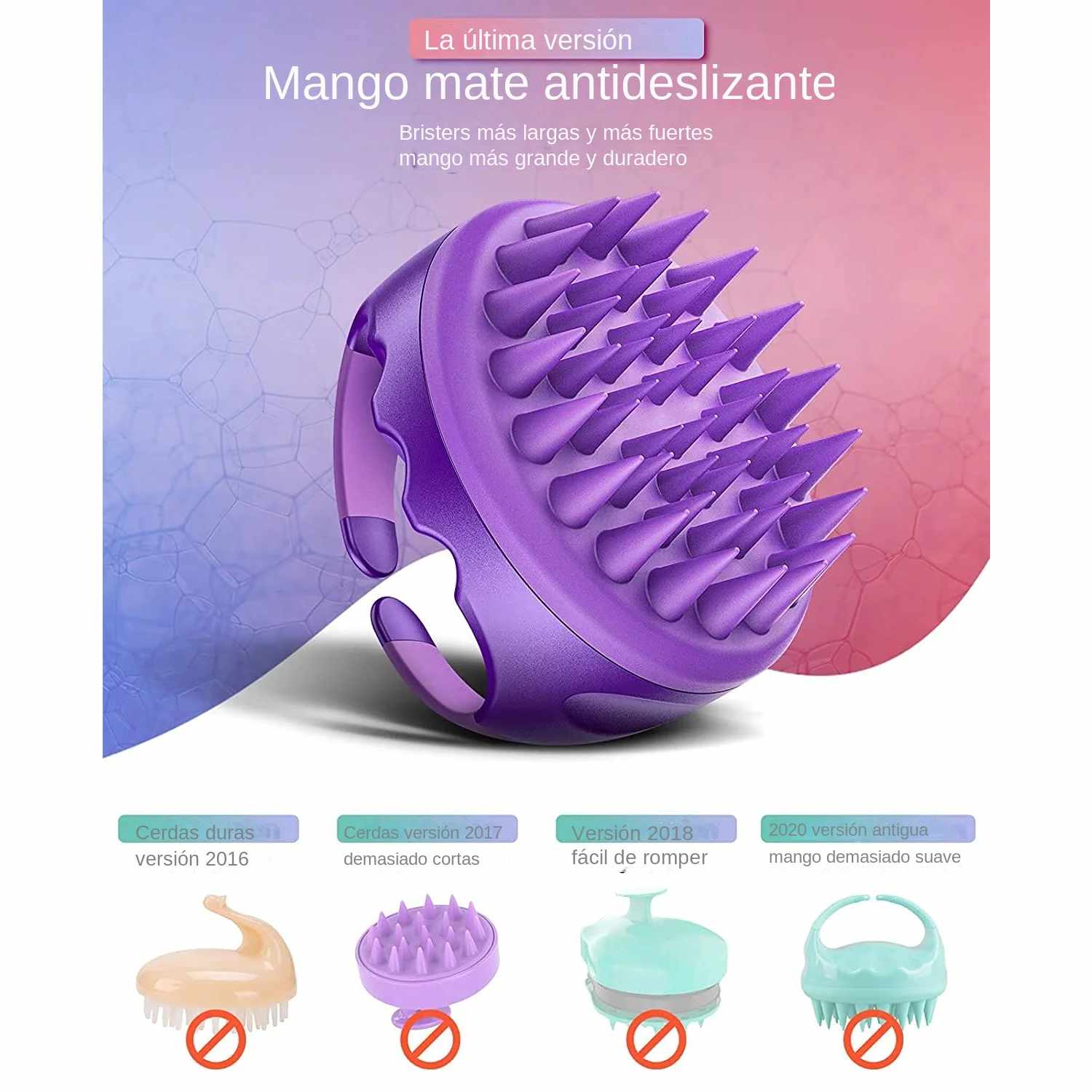 Masajeador Cuero Cabelludo, Cepillo Pelo de Silicona para Champú y Masaje Cabeza - Morado - imagen 4