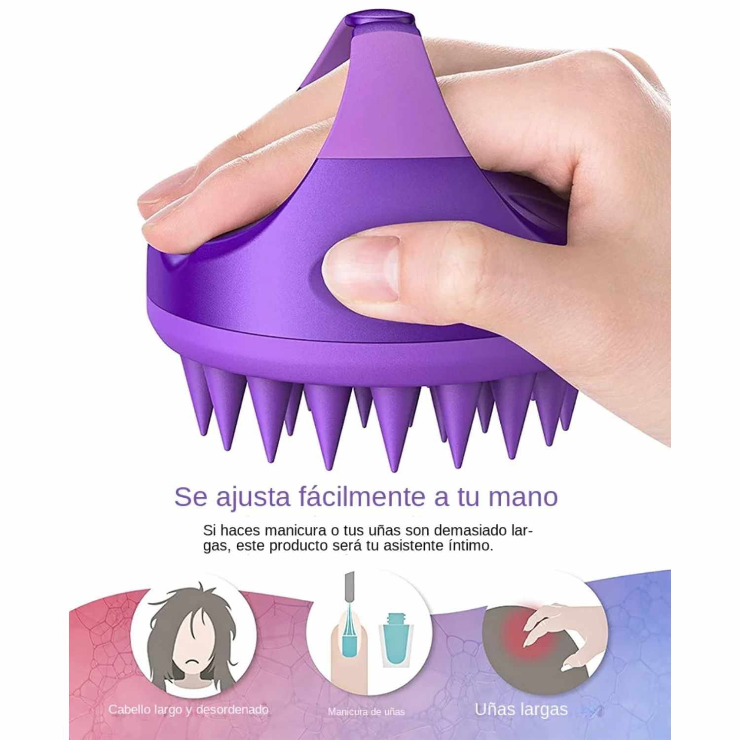 Masajeador Cuero Cabelludo, Cepillo Pelo de Silicona para Champú y Masaje Cabeza - Morado - imagen 5